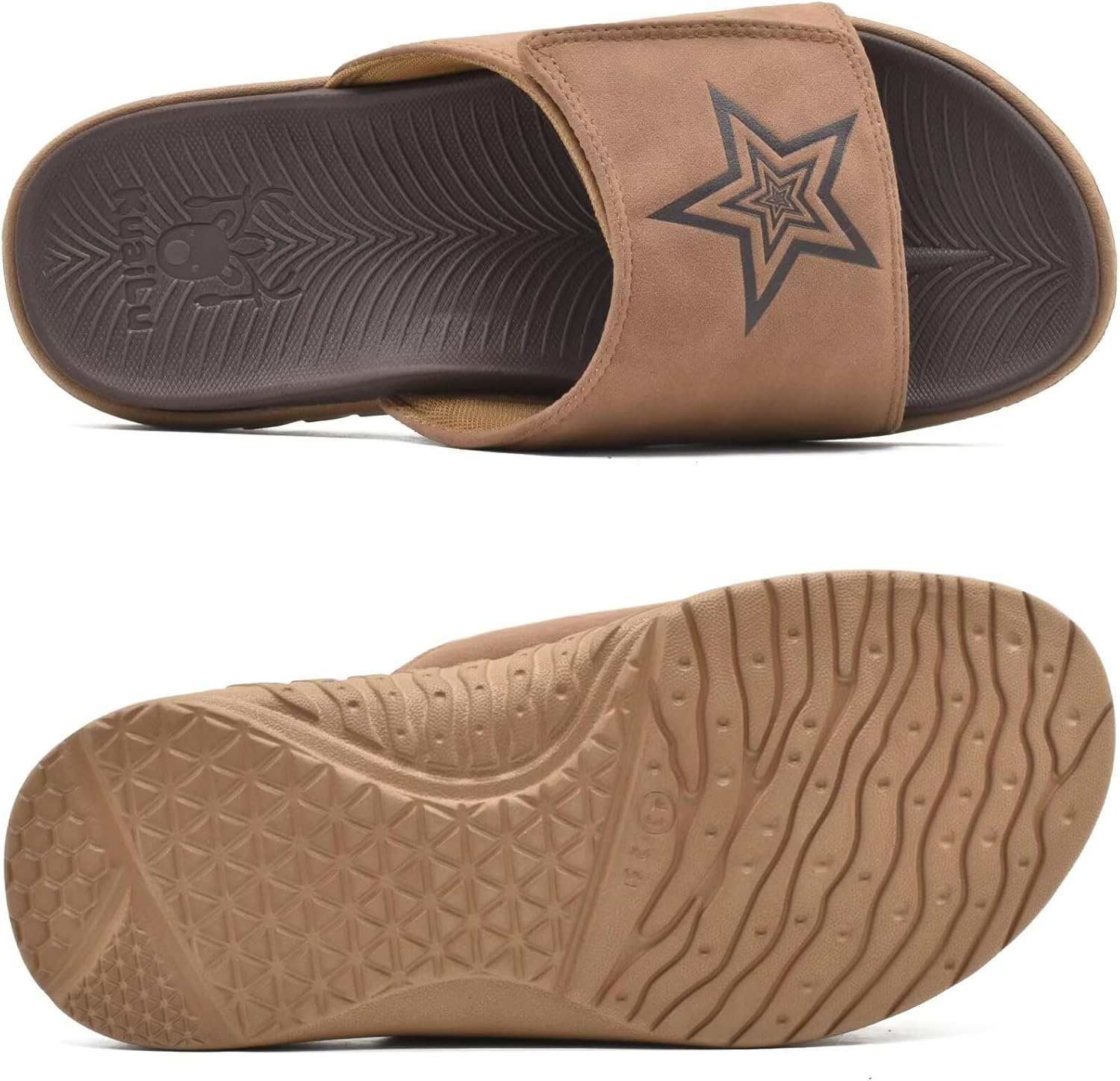 image:imageKuaiLu Mens Athletic Slides Wide Adjustable Arch Support Sport SandalsKhaki Brown