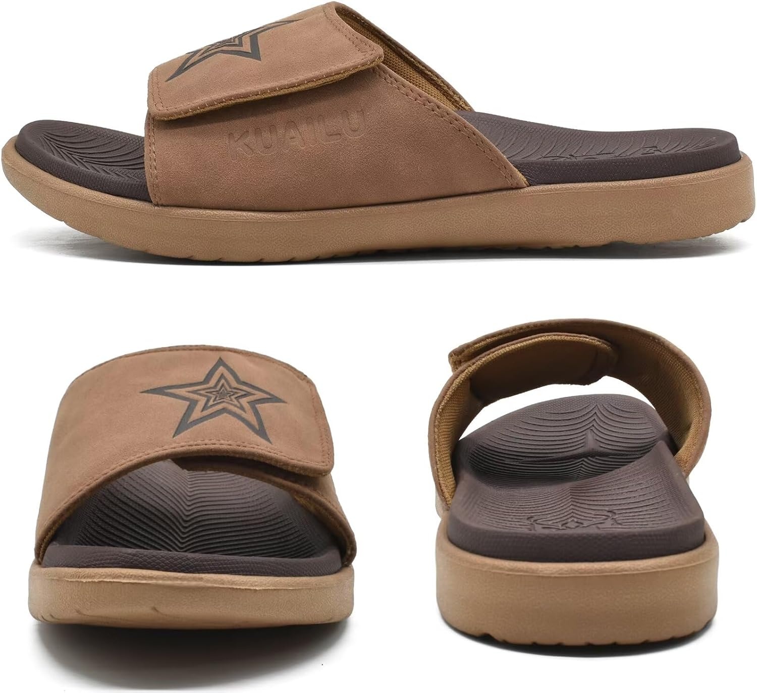 image:imageKuaiLu Mens Athletic Slides Wide Adjustable Arch Support Sport SandalsKhaki Brown