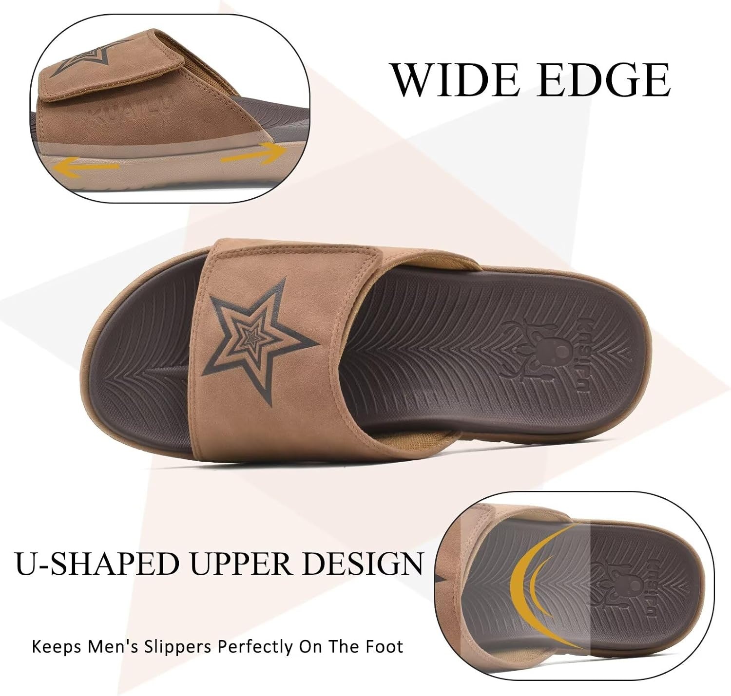 image:imageKuaiLu Mens Athletic Slides Wide Adjustable Arch Support Sport SandalsKhaki Brown