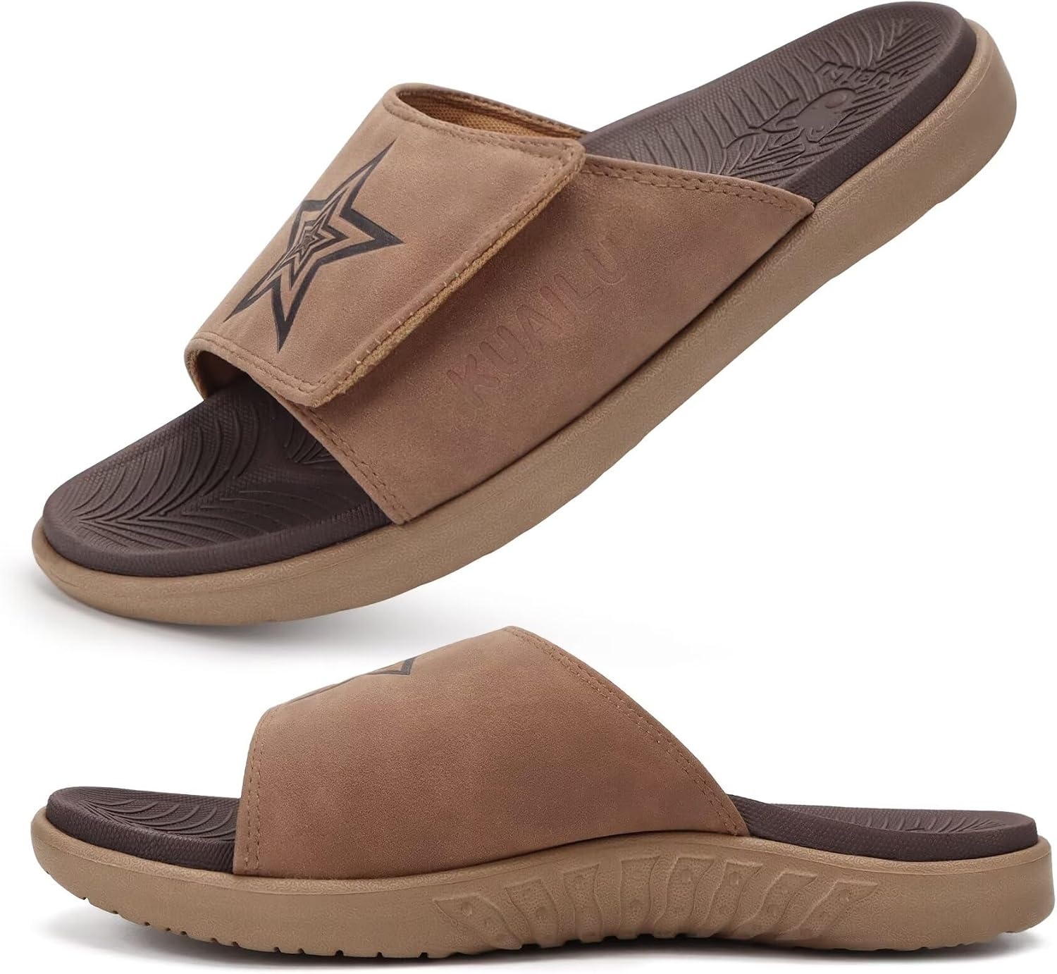 image:imageKuaiLu Mens Athletic Slides Wide Adjustable Arch Support Sport SandalsKhaki Brown