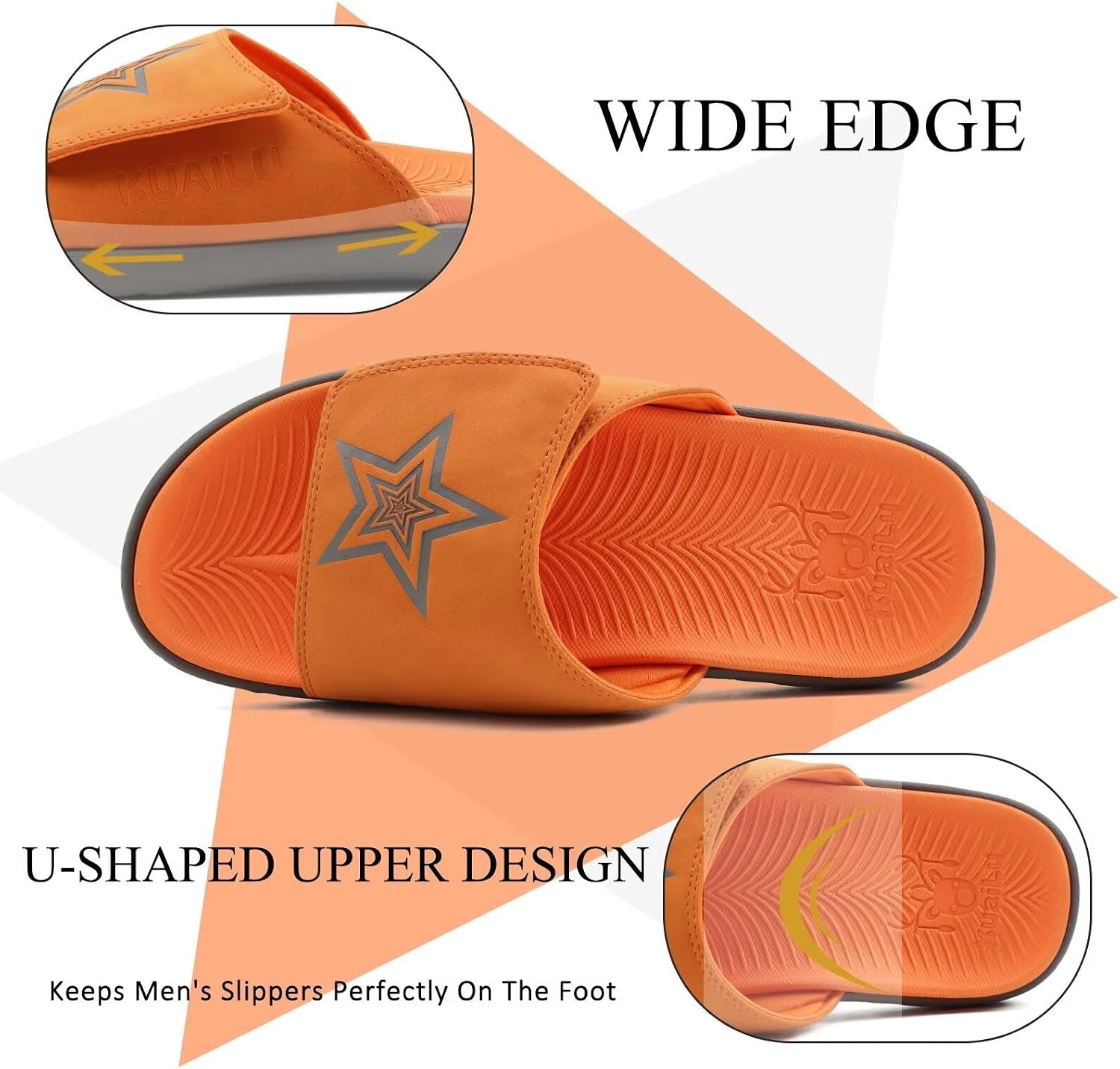 image:imageKuaiLu Mens Athletic Slides Wide Adjustable Arch Support Sport SandalsOrange