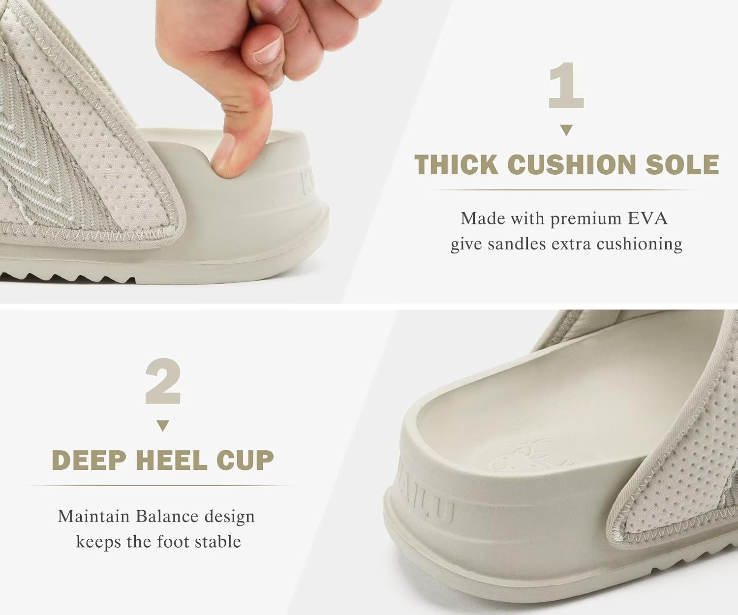 image:imageKuaiLu Mens Casual Sandals with Comfortable Orthopedic Arch Support Summer Beach Walking Shoes Cushion Slides Slip on Indoor OutdoorBeige