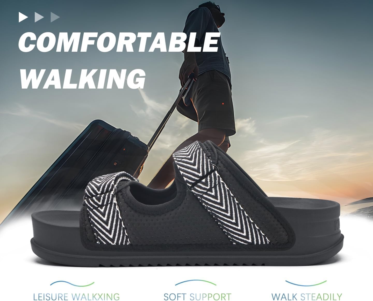 image:imageKuaiLu Mens Casual Sandals with Comfortable Orthopedic Arch Support Summer Beach Walking Shoes Cushion Slides Slip on Indoor OutdoorBlack