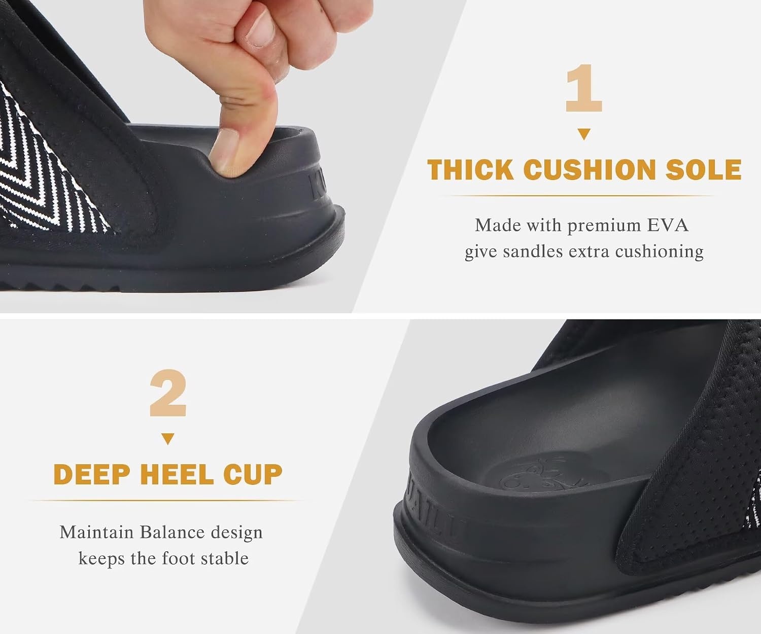 image:imageKuaiLu Mens Casual Sandals with Comfortable Orthopedic Arch Support Summer Beach Walking Shoes Cushion Slides Slip on Indoor OutdoorBlack