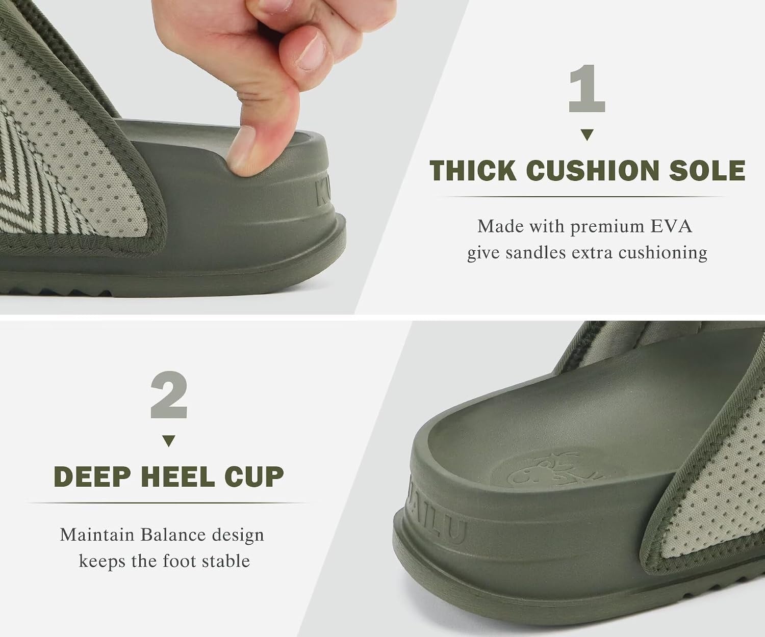 image:imageKuaiLu Mens Casual Sandals with Comfortable Orthopedic Arch Support Summer Beach Walking Shoes Cushion Slides Slip on Indoor OutdoorGreen