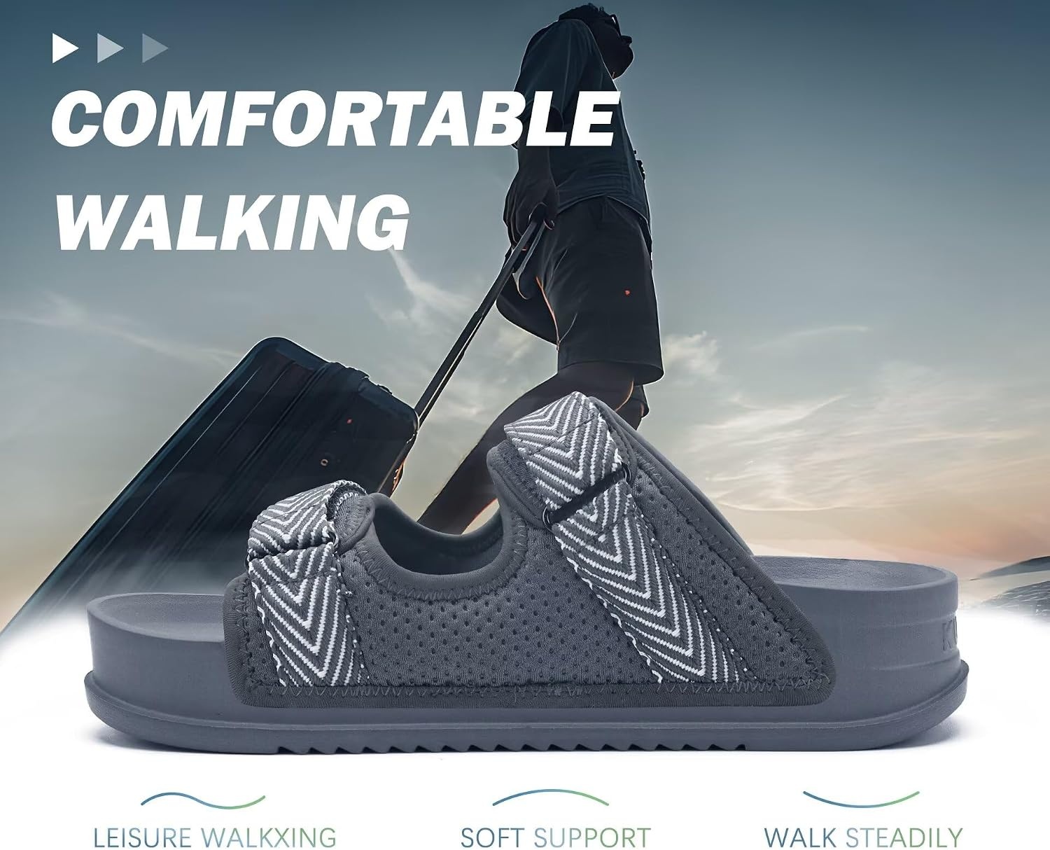 image:imageKuaiLu Mens Casual Sandals with Comfortable Orthopedic Arch Support Summer Beach Walking Shoes Cushion Slides Slip on Indoor OutdoorGrey