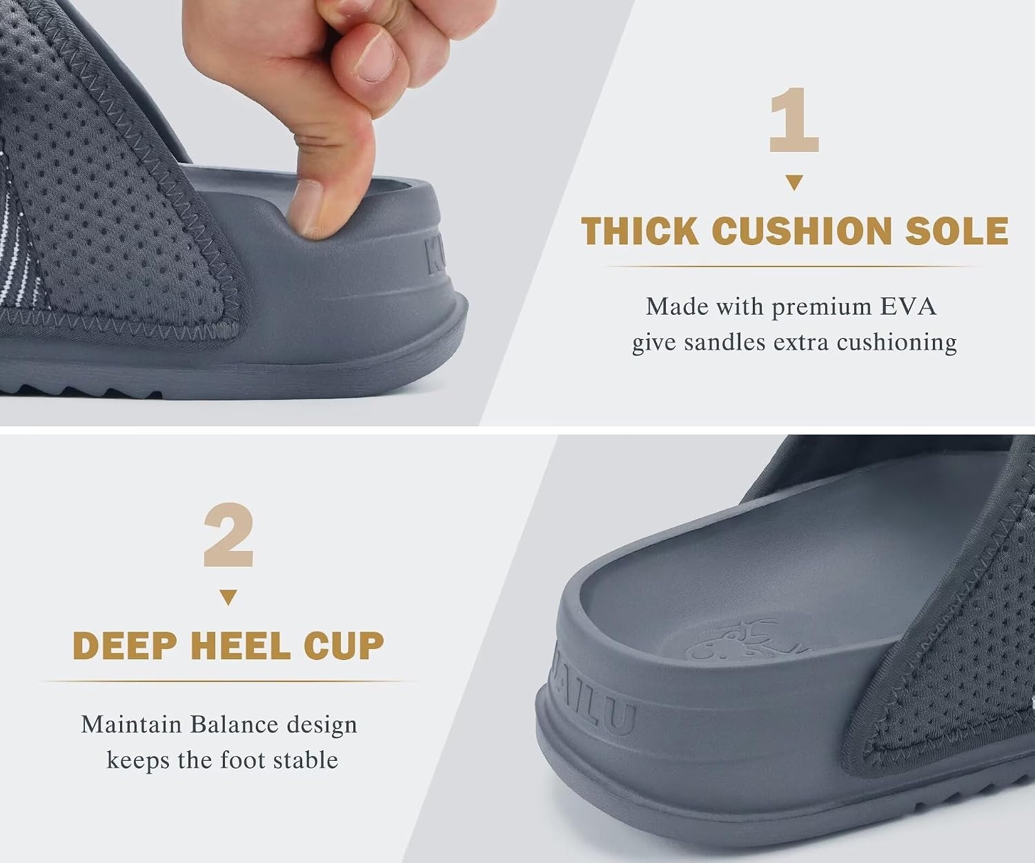 image:imageKuaiLu Mens Casual Sandals with Comfortable Orthopedic Arch Support Summer Beach Walking Shoes Cushion Slides Slip on Indoor OutdoorGrey