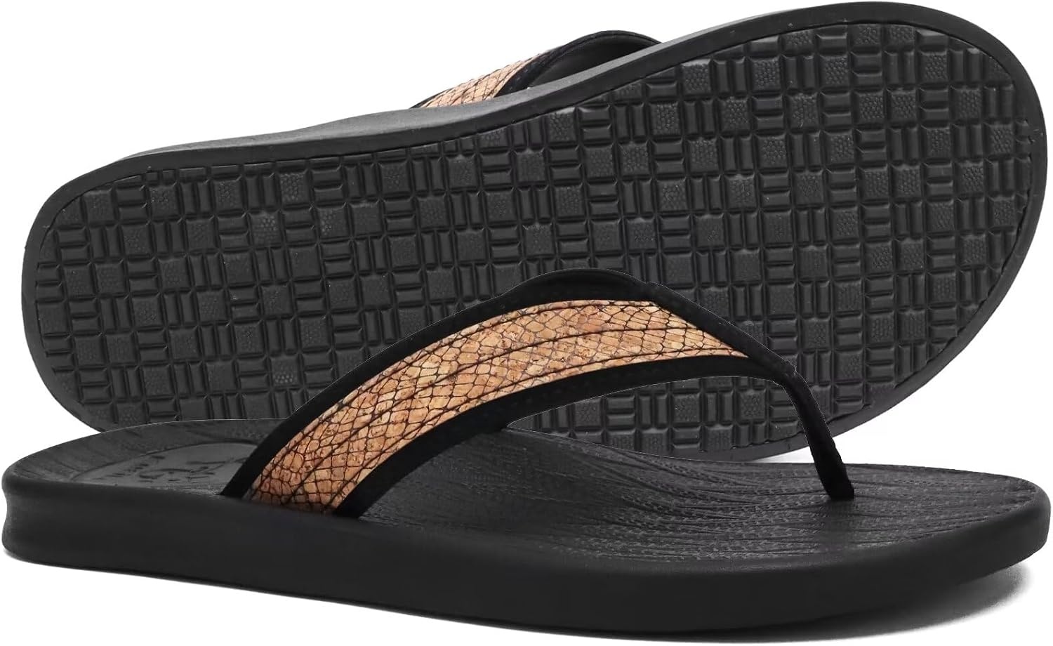 image:imageKuaiLu Mens Flip Flops Comfortable Arch Support Waterproof Thong SandalsWoodlike Black