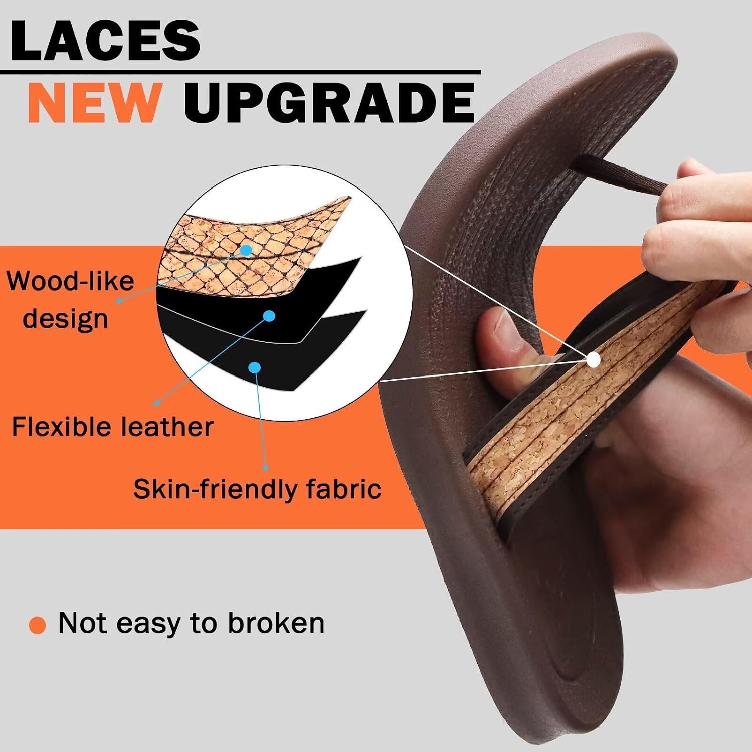 image:imageKuaiLu Mens Flip Flops Comfortable Arch Support Waterproof Thong SandalsWoodlike Brown