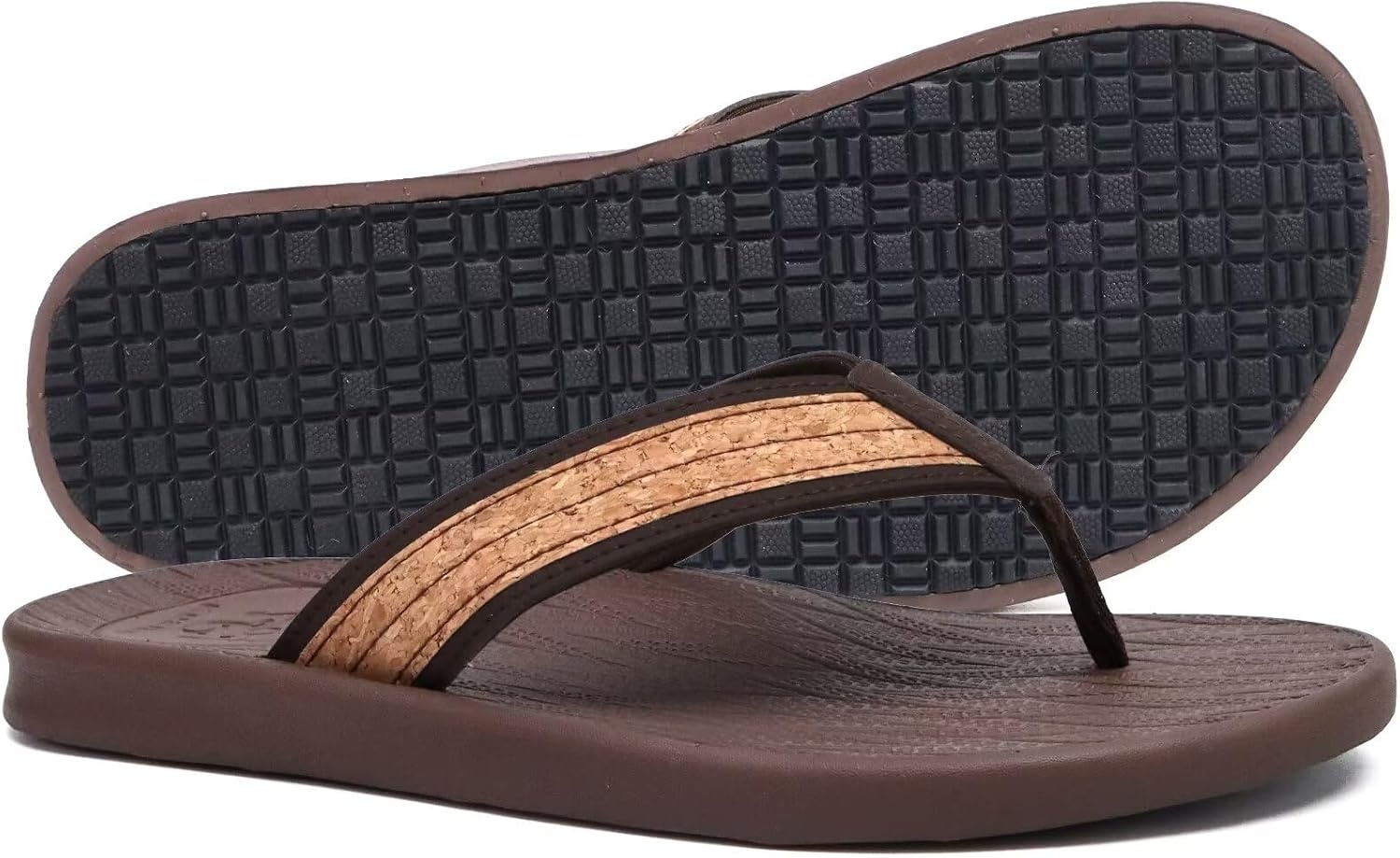 image:imageKuaiLu Mens Flip Flops Comfortable Arch Support Waterproof Thong SandalsWoodlike Brown