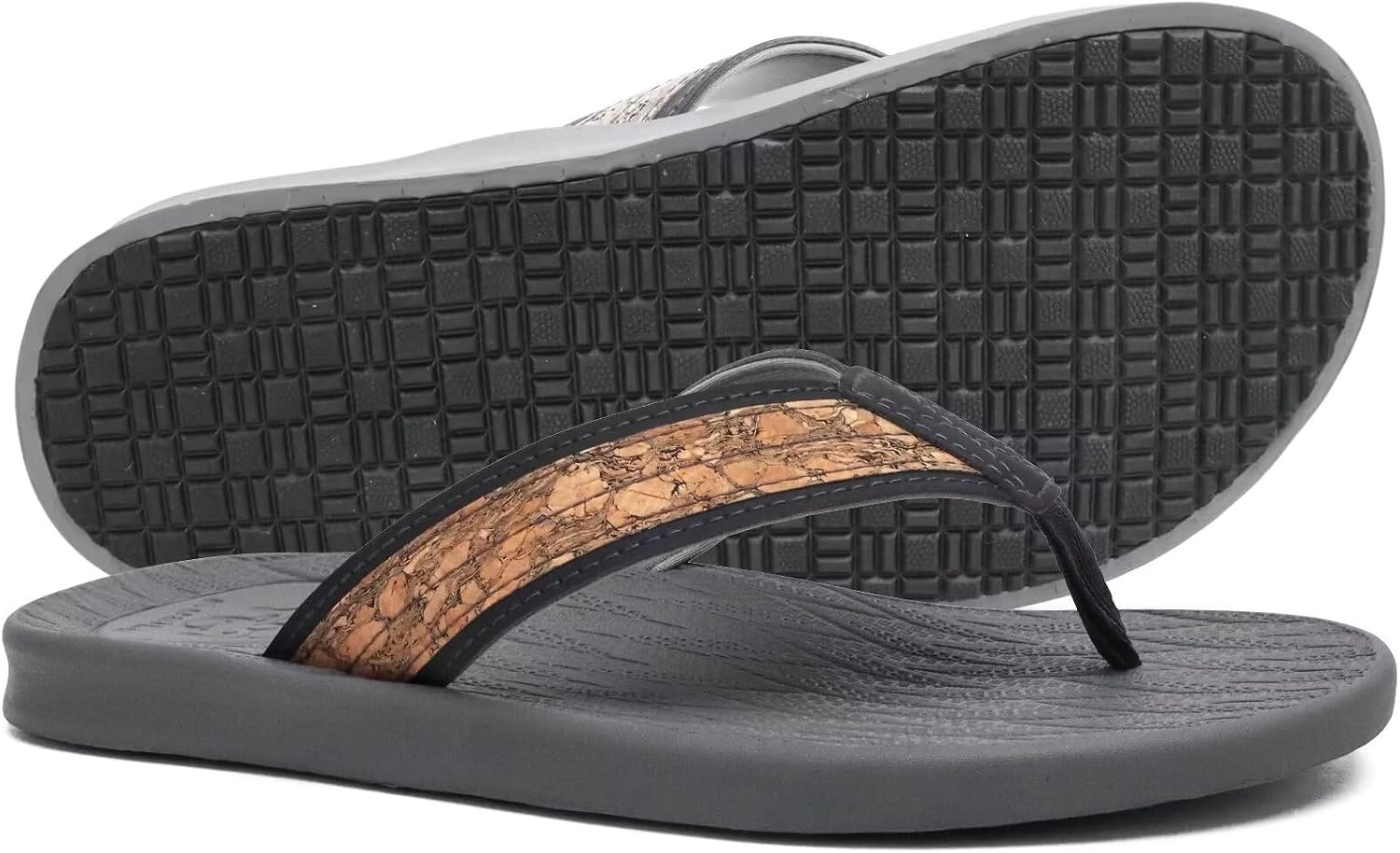 image:imageKuaiLu Mens Flip Flops Comfortable Arch Support Waterproof Thong SandalsWoodlike Grey