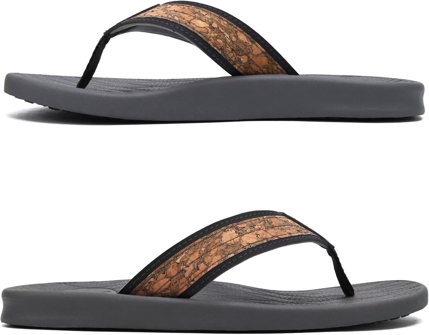 image:imageKuaiLu Mens Flip Flops Comfortable Arch Support Waterproof Thong SandalsWoodlike Grey