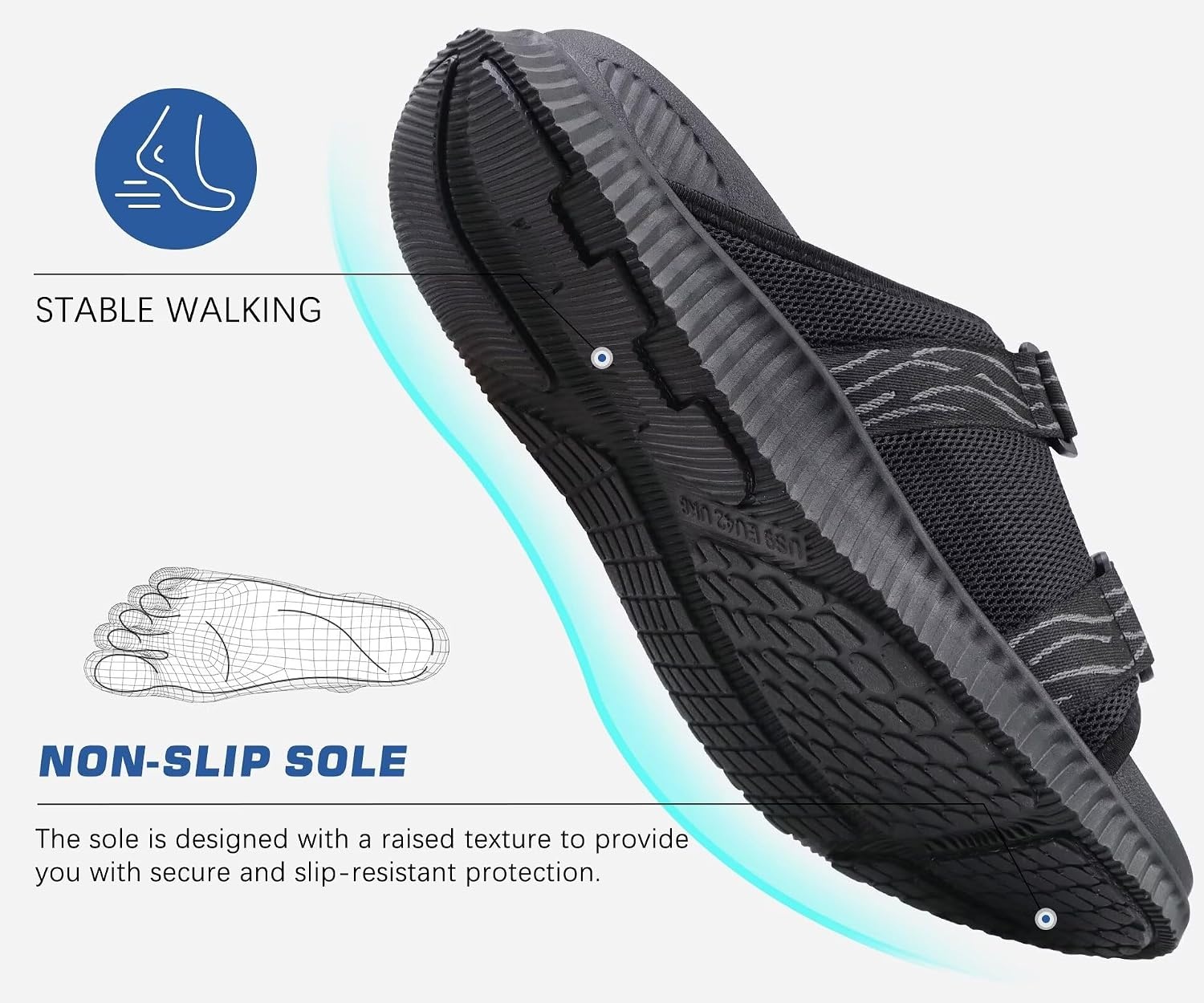 image:imageKuaiLu Mens Orthotic Sandals Arch Support Cushion Recovery Walking SlidesBlack