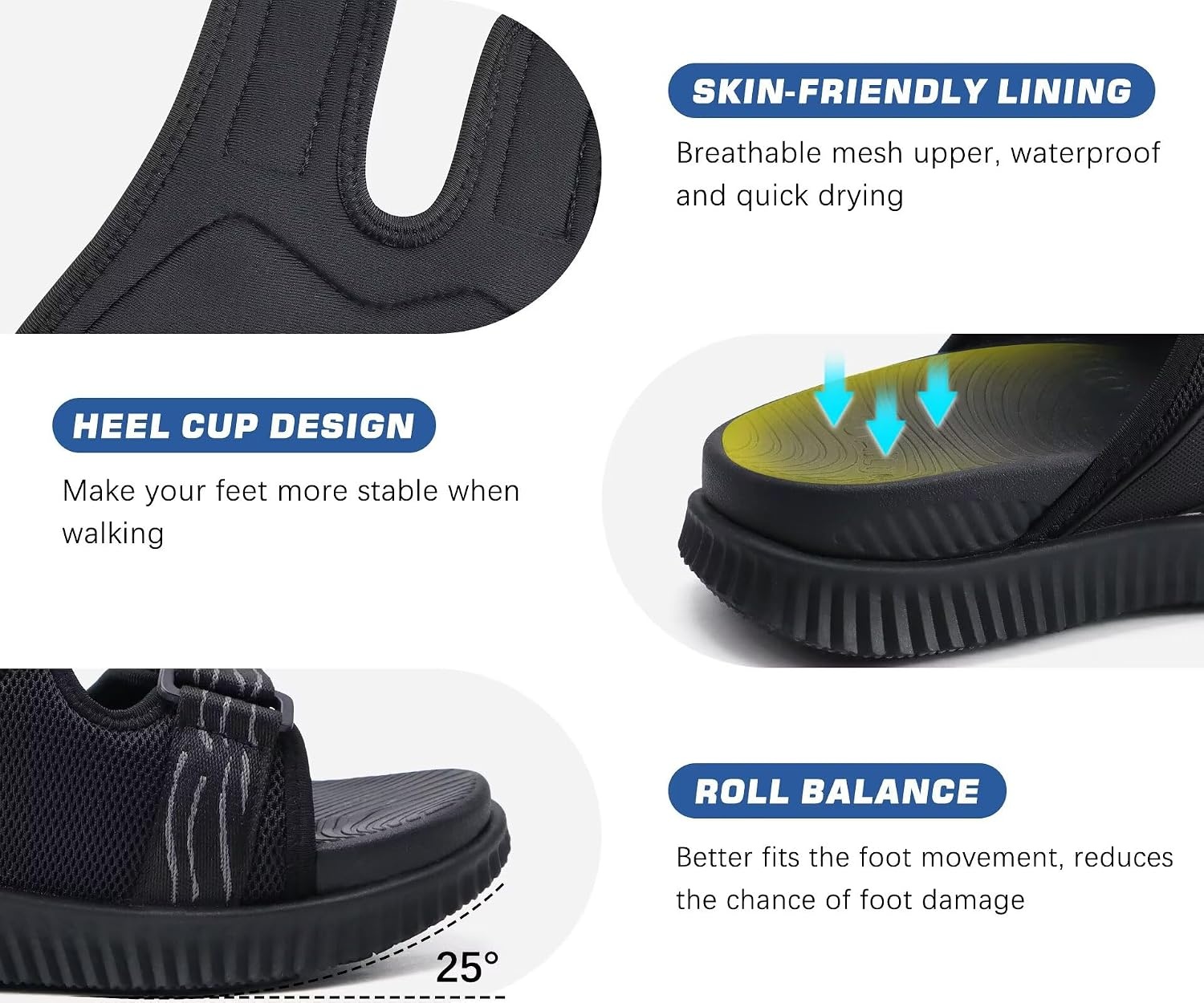 image:imageKuaiLu Mens Orthotic Sandals Arch Support Cushion Recovery Walking SlidesBlack