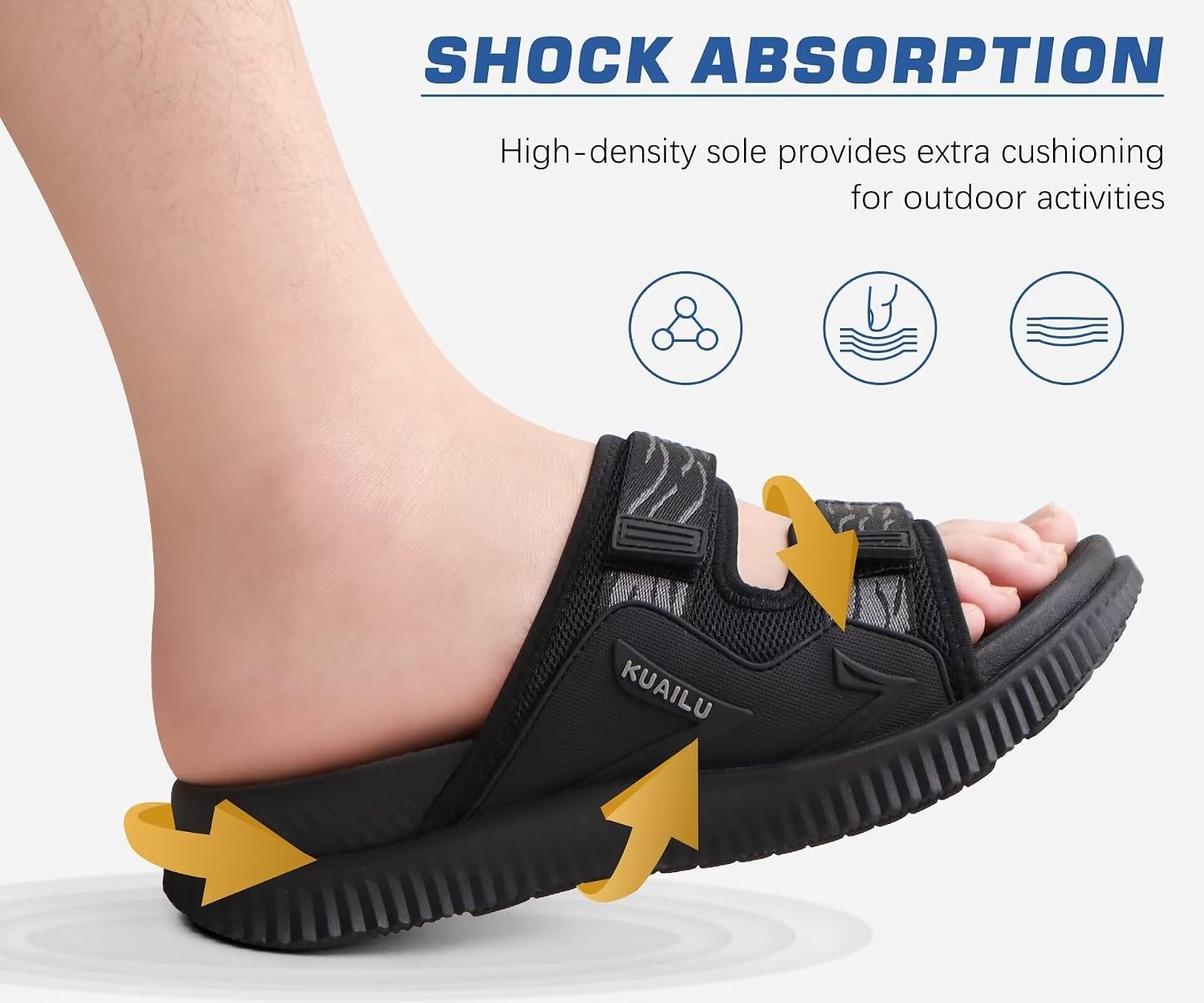 image:imageKuaiLu Mens Orthotic Sandals Arch Support Cushion Recovery Walking SlidesBlack