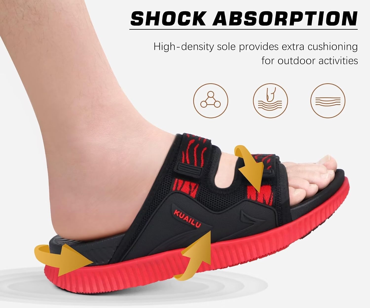 image:imageKuaiLu Mens Orthotic Sandals Arch Support Cushion Recovery Walking SlidesBlackRed