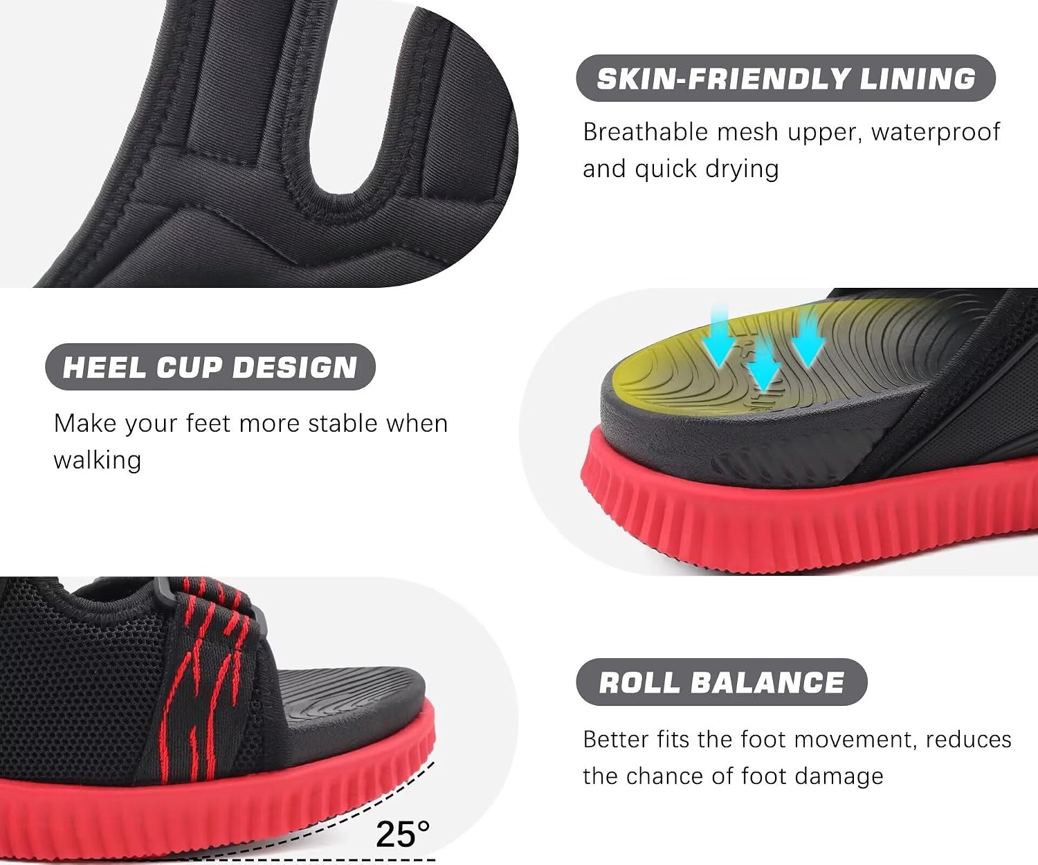 image:imageKuaiLu Mens Orthotic Sandals Arch Support Cushion Recovery Walking SlidesBlackRed