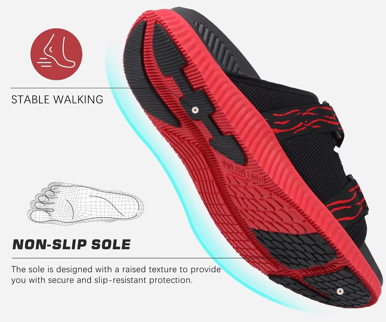 image:imageKuaiLu Mens Orthotic Sandals Arch Support Cushion Recovery Walking SlidesBlackRed