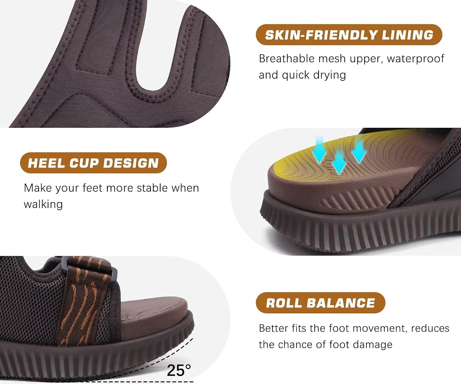 image:imageKuaiLu Mens Orthotic Sandals Arch Support Cushion Recovery Walking SlidesBrown