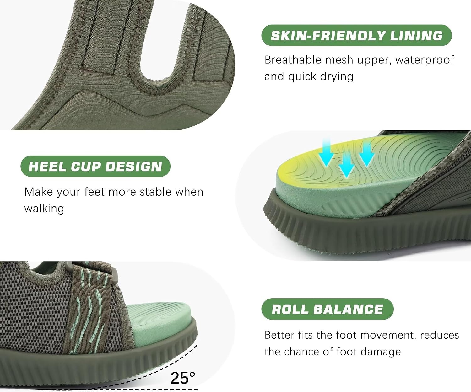 image:imageKuaiLu Mens Orthotic Sandals Arch Support Cushion Recovery Walking SlidesGreen
