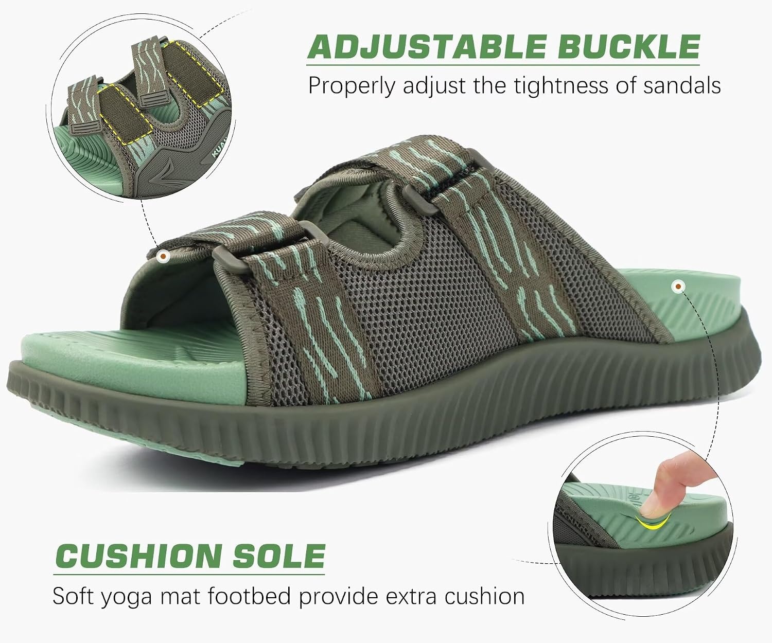 image:imageKuaiLu Mens Orthotic Sandals Arch Support Cushion Recovery Walking SlidesGreen