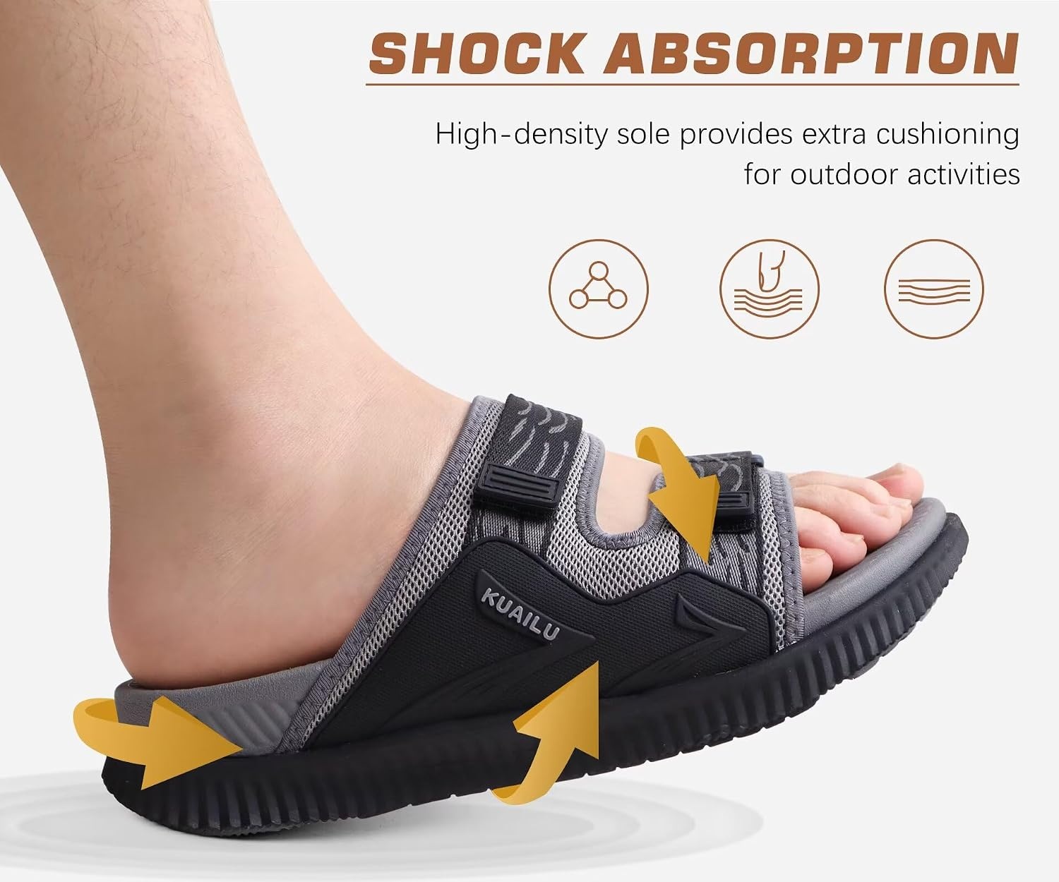 image:imageKuaiLu Mens Orthotic Sandals Arch Support Cushion Recovery Walking SlidesGrey