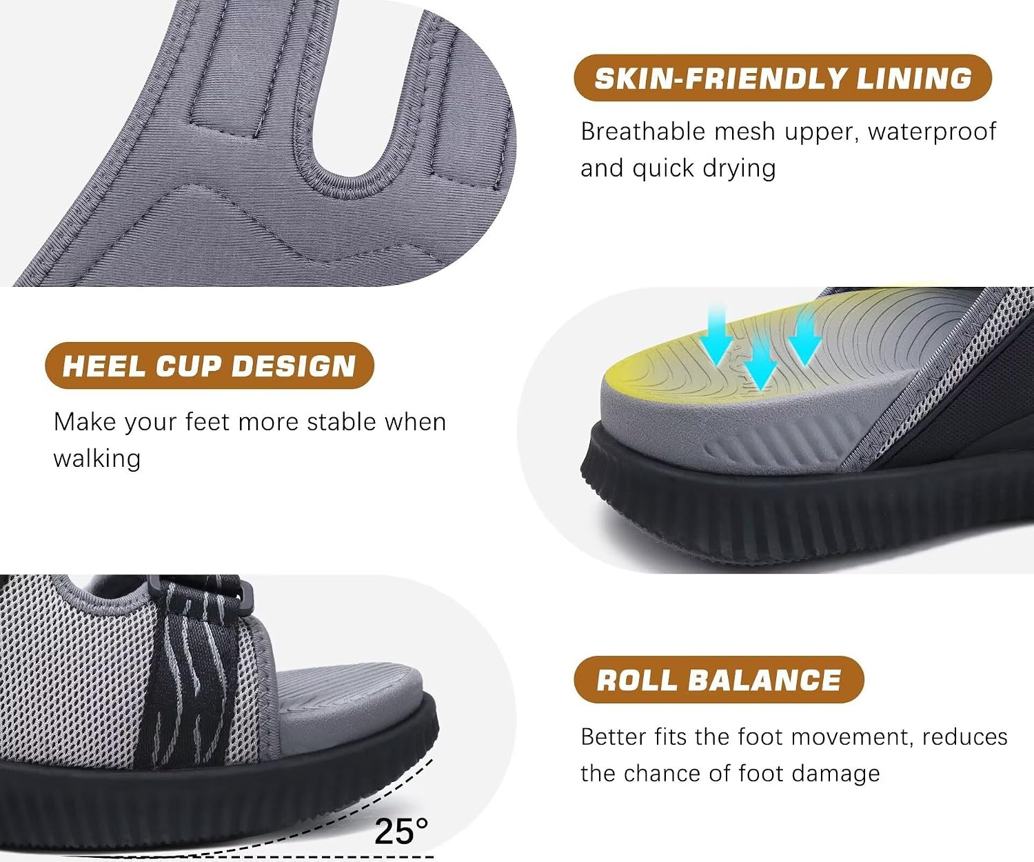 image:imageKuaiLu Mens Orthotic Sandals Arch Support Cushion Recovery Walking SlidesGrey