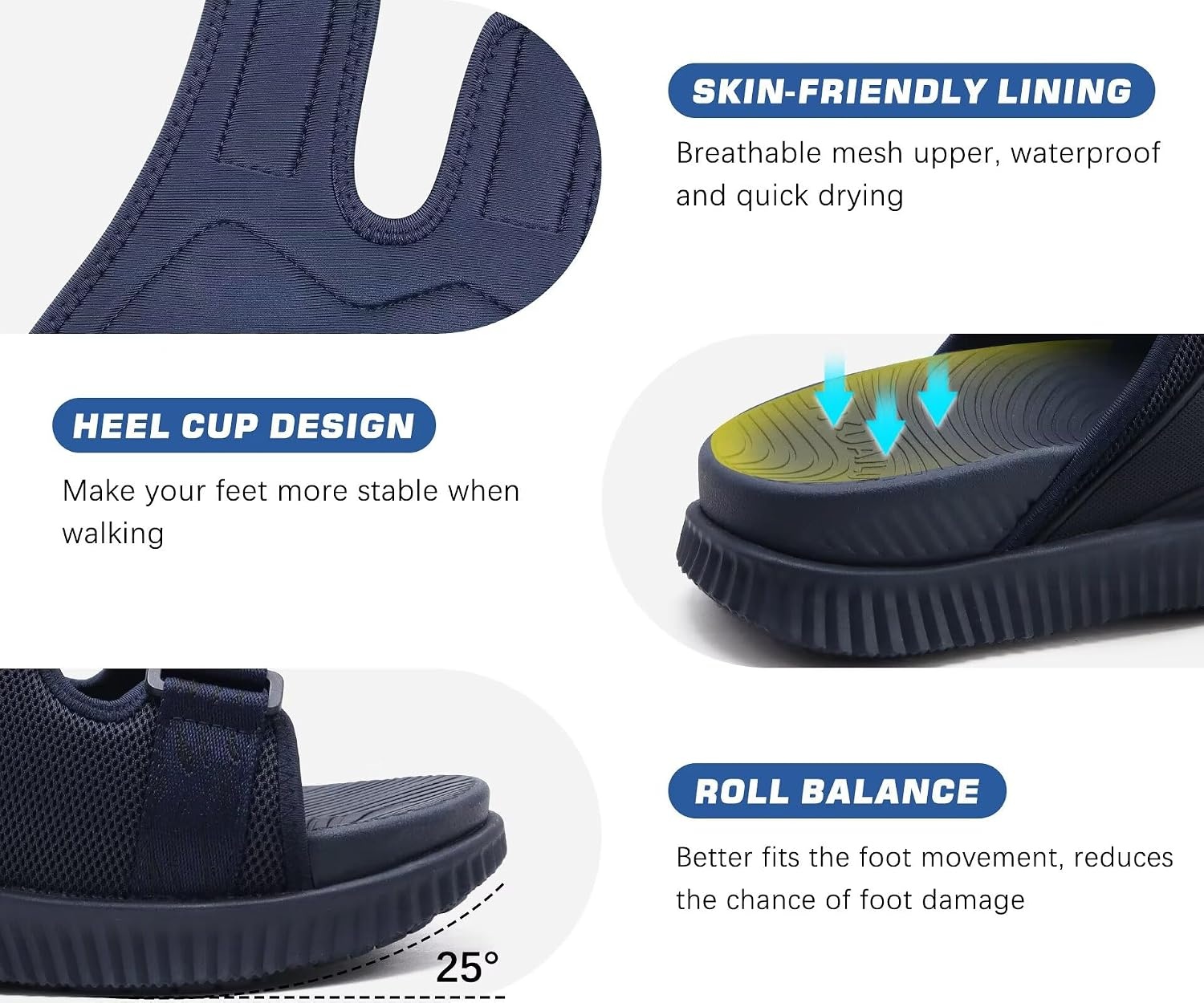 image:imageKuaiLu Mens Orthotic Sandals Arch Support Cushion Recovery Walking SlidesNavy