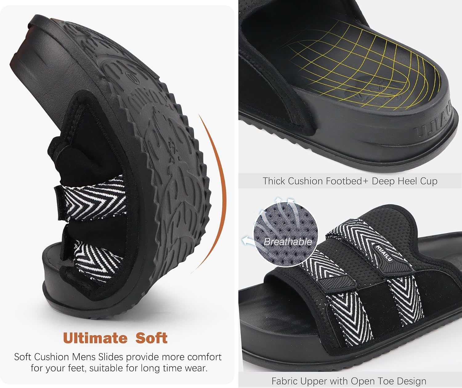 image:imageKuaiLu Mens Orthotic Sandals Comfort Arch Support Fabric Sandal SlippersBlack