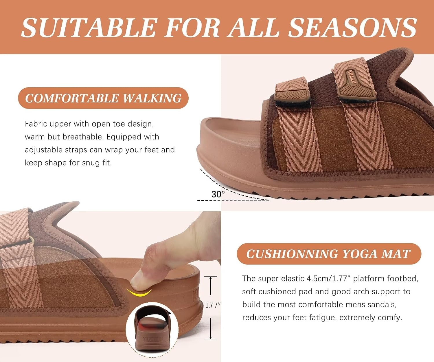 image:imageKuaiLu Mens Orthotic Sandals Comfort Arch Support Fabric Sandal SlippersDark Brown