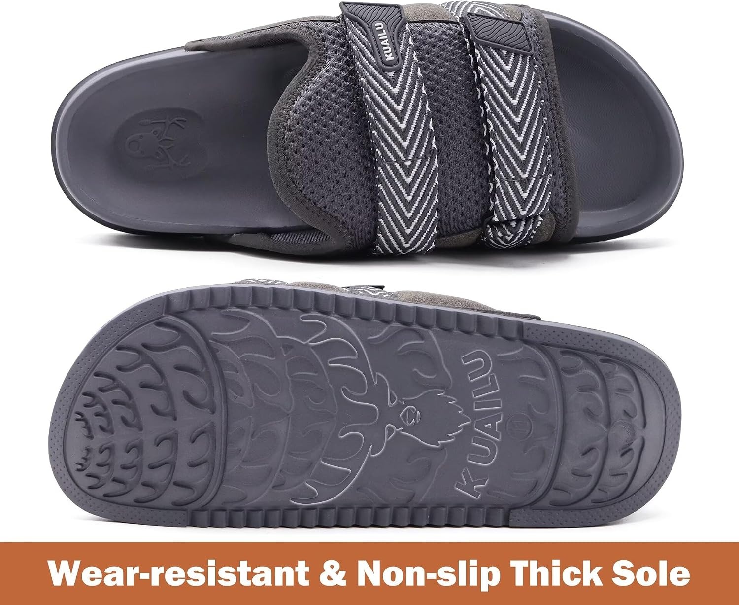 image:imageKuaiLu Mens Orthotic Sandals Comfort Arch Support Fabric Sandal SlippersDark Grey