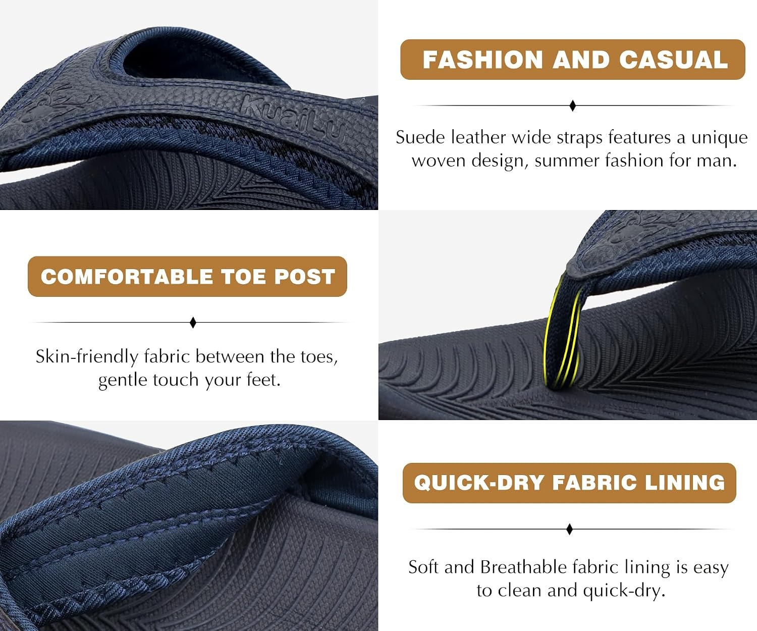 image:imageKuaiLu Mens Sport Flip Flops Orthotic Thong Sandals With Arch SupportDark Blue