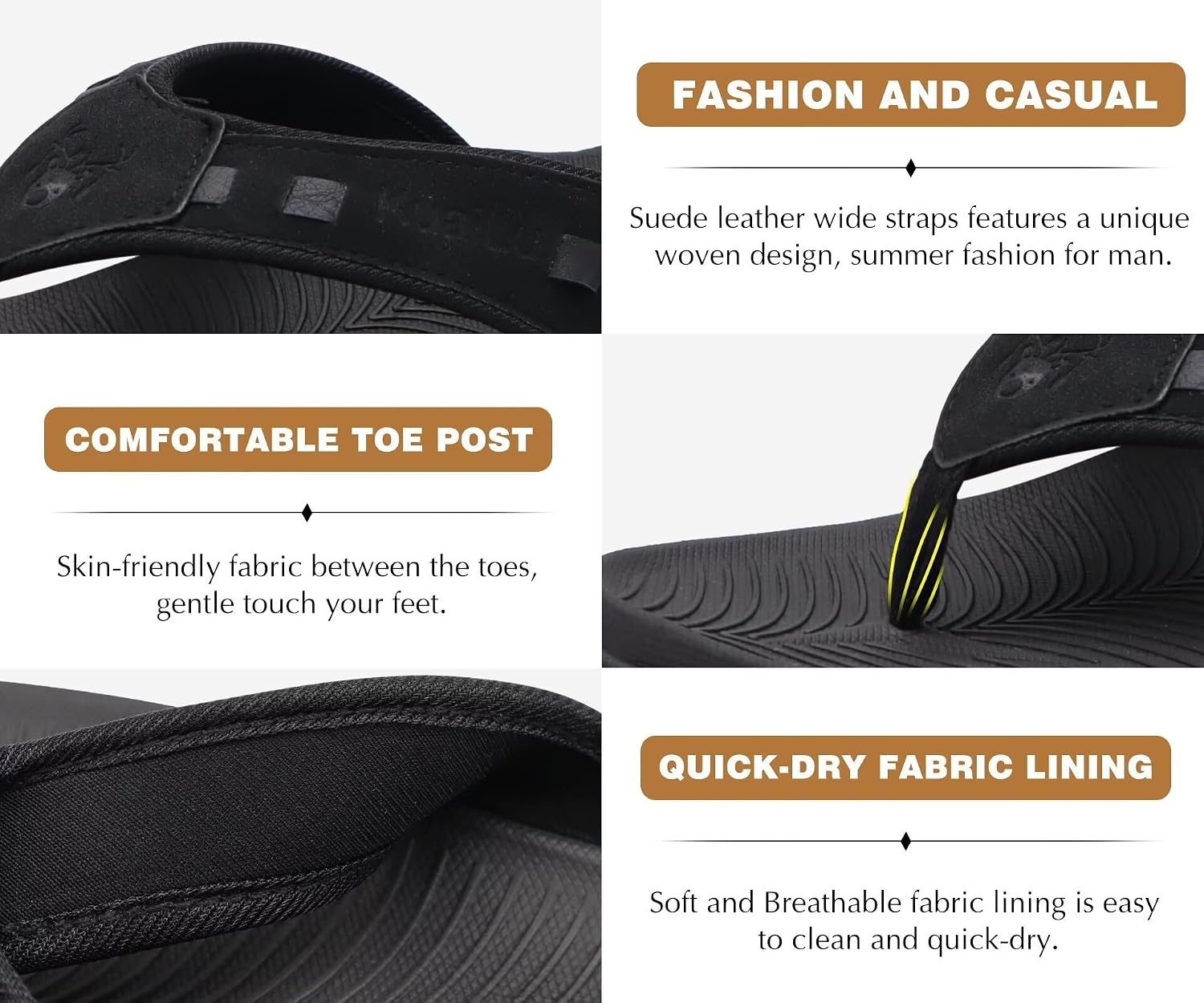 image:imageKuaiLu Mens Sport Flip Flops Orthotic Thong Sandals With Arch SupportFashion Black