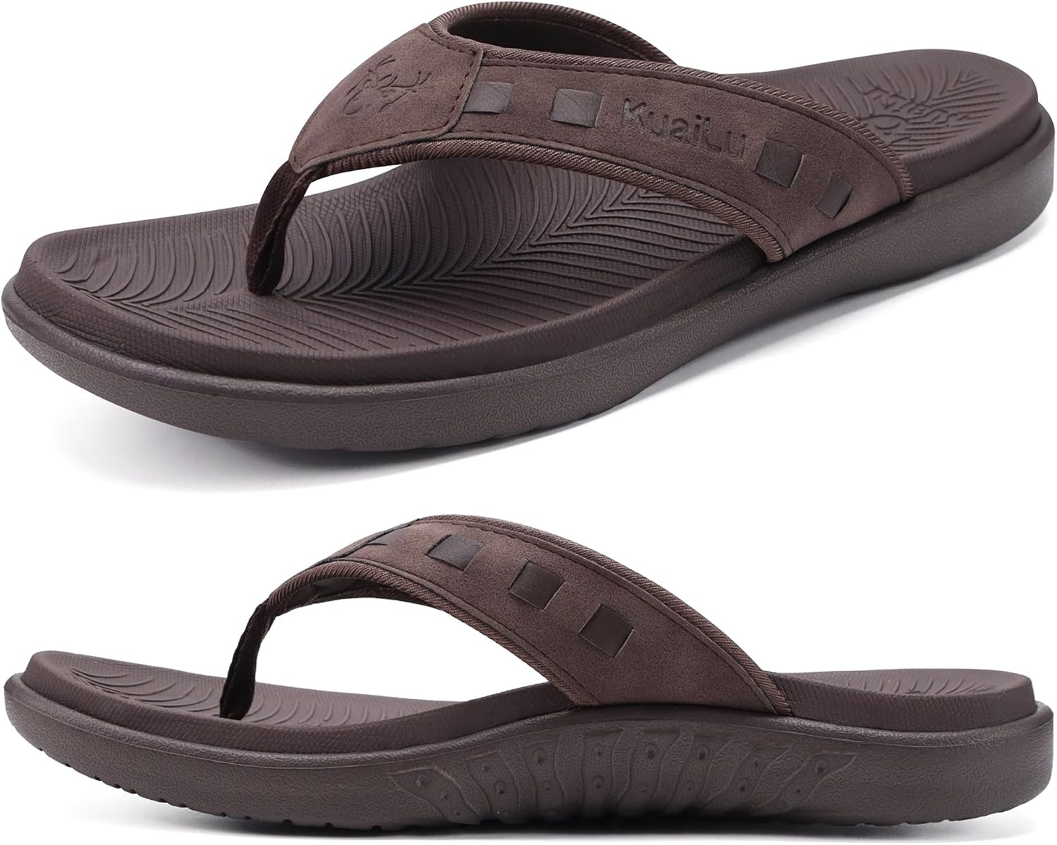 image:imageKuaiLu Mens Sport Flip Flops Orthotic Thong Sandals With Arch SupportFashion Brown