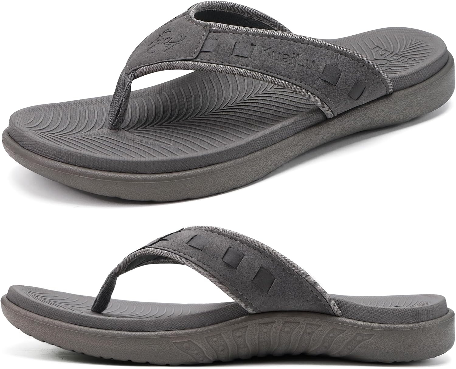 image:imageKuaiLu Mens Sport Flip Flops Orthotic Thong Sandals With Arch SupportFashion Grey