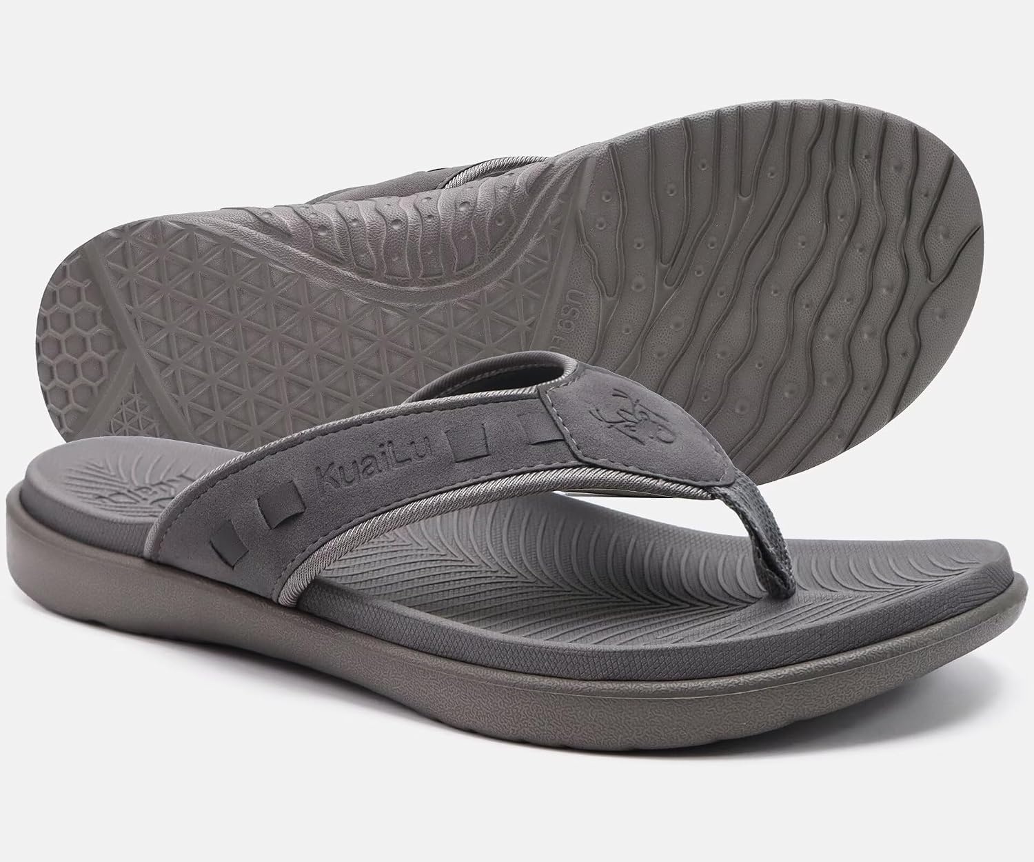 image:imageKuaiLu Mens Sport Flip Flops Orthotic Thong Sandals With Arch SupportFashion Grey