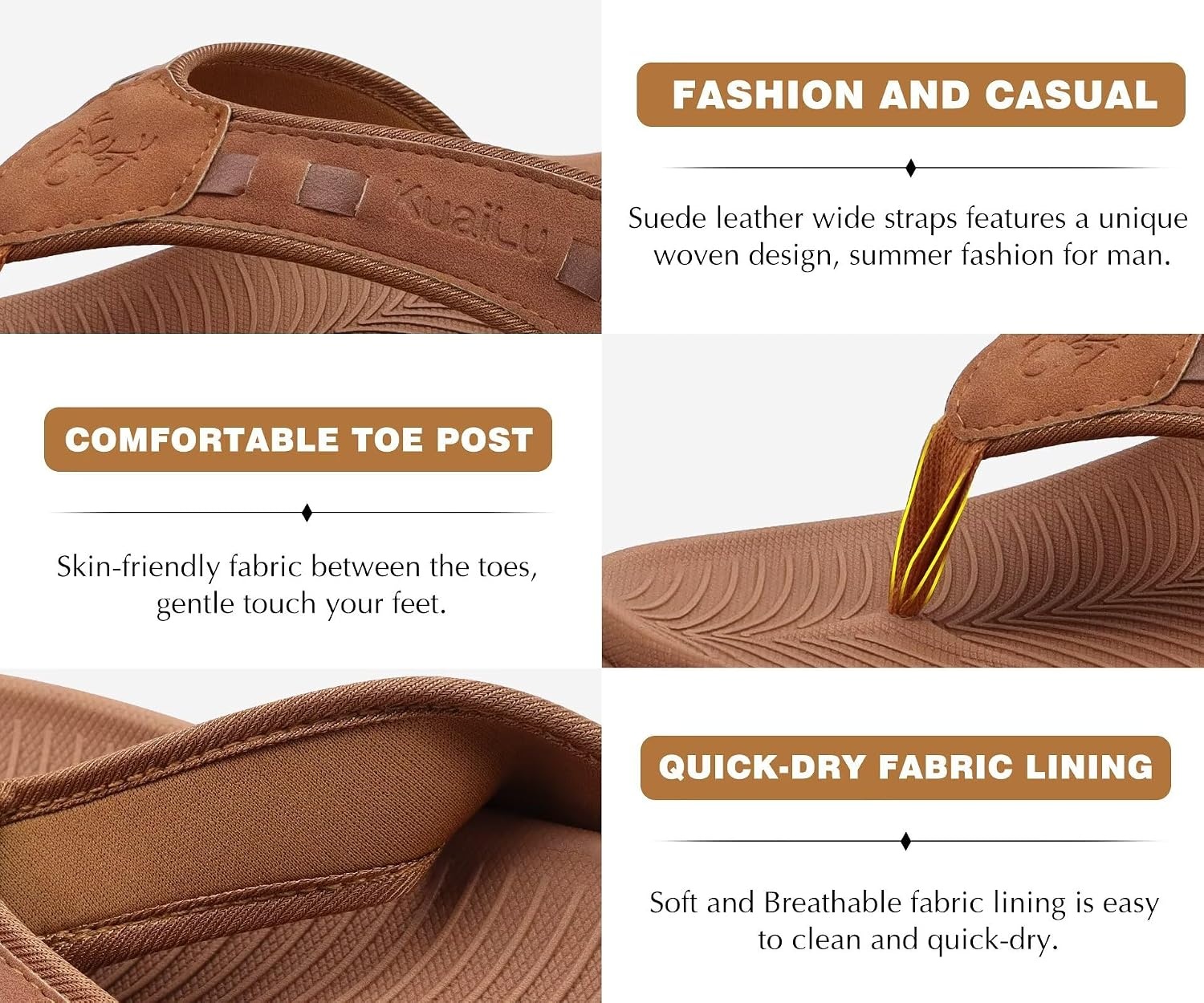 image:imageKuaiLu Mens Sport Flip Flops Orthotic Thong Sandals With Arch SupportFashion Khaki