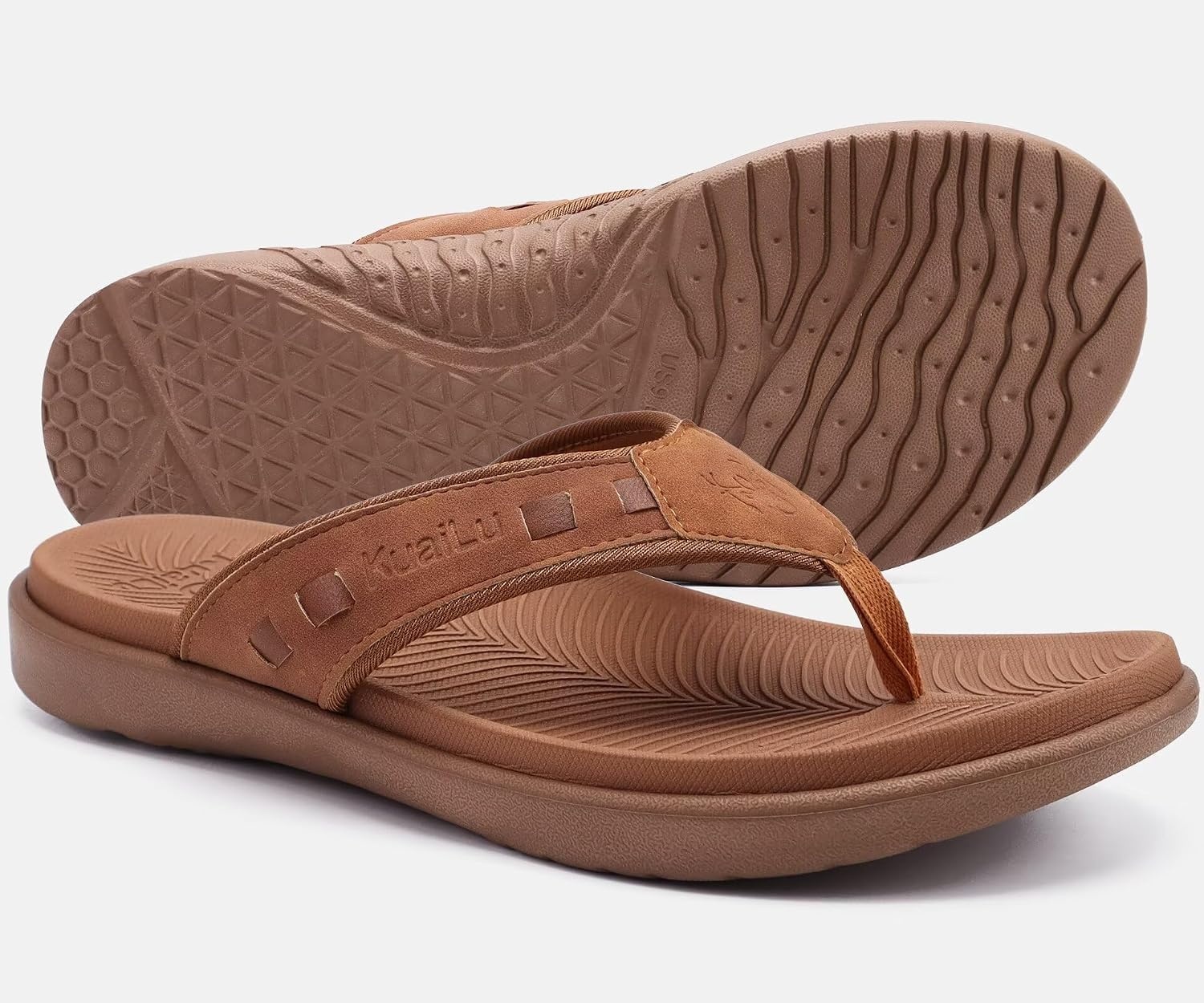 image:imageKuaiLu Mens Sport Flip Flops Orthotic Thong Sandals With Arch SupportFashion Khaki