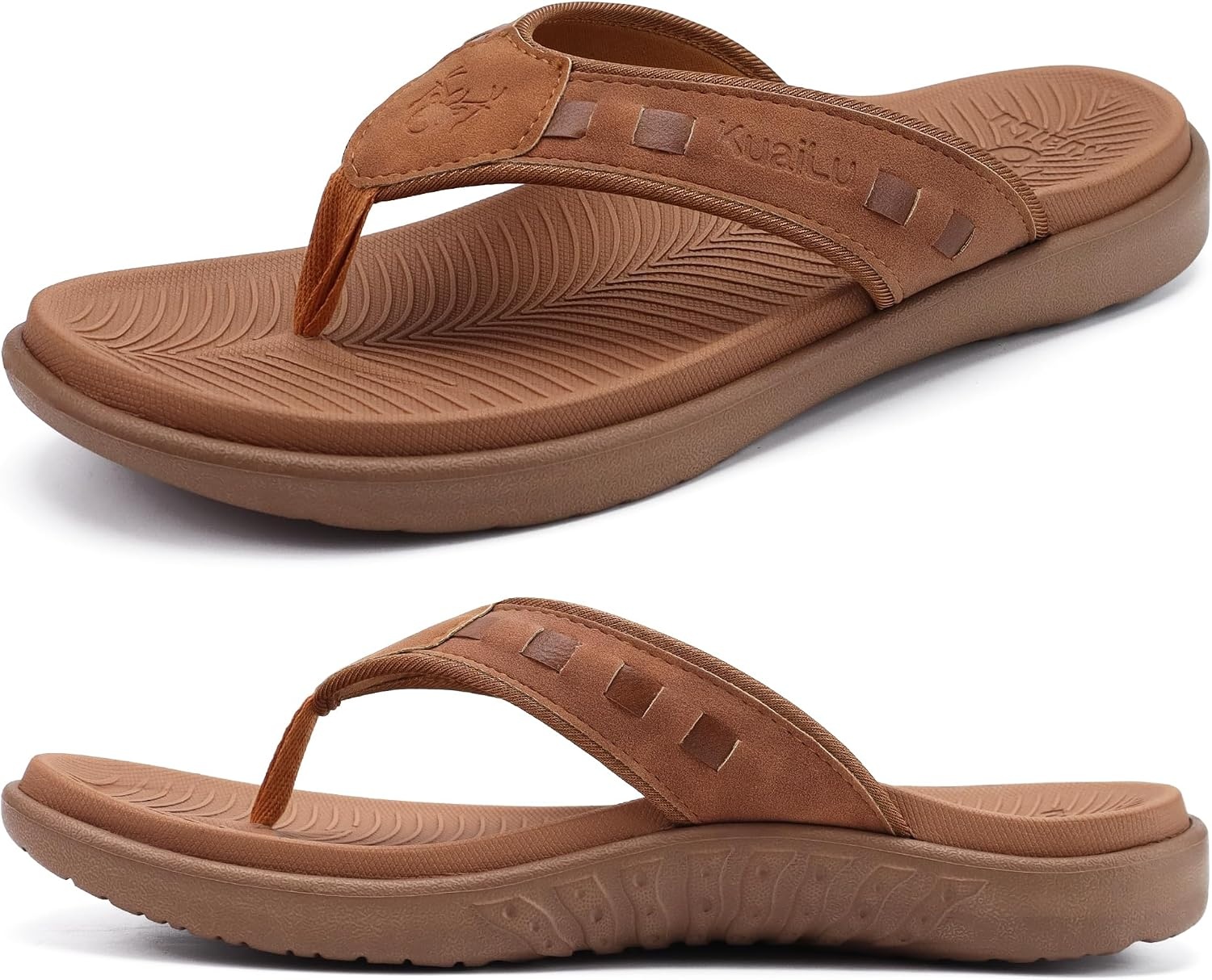 image:imageKuaiLu Mens Sport Flip Flops Orthotic Thong Sandals With Arch SupportFashion Khaki