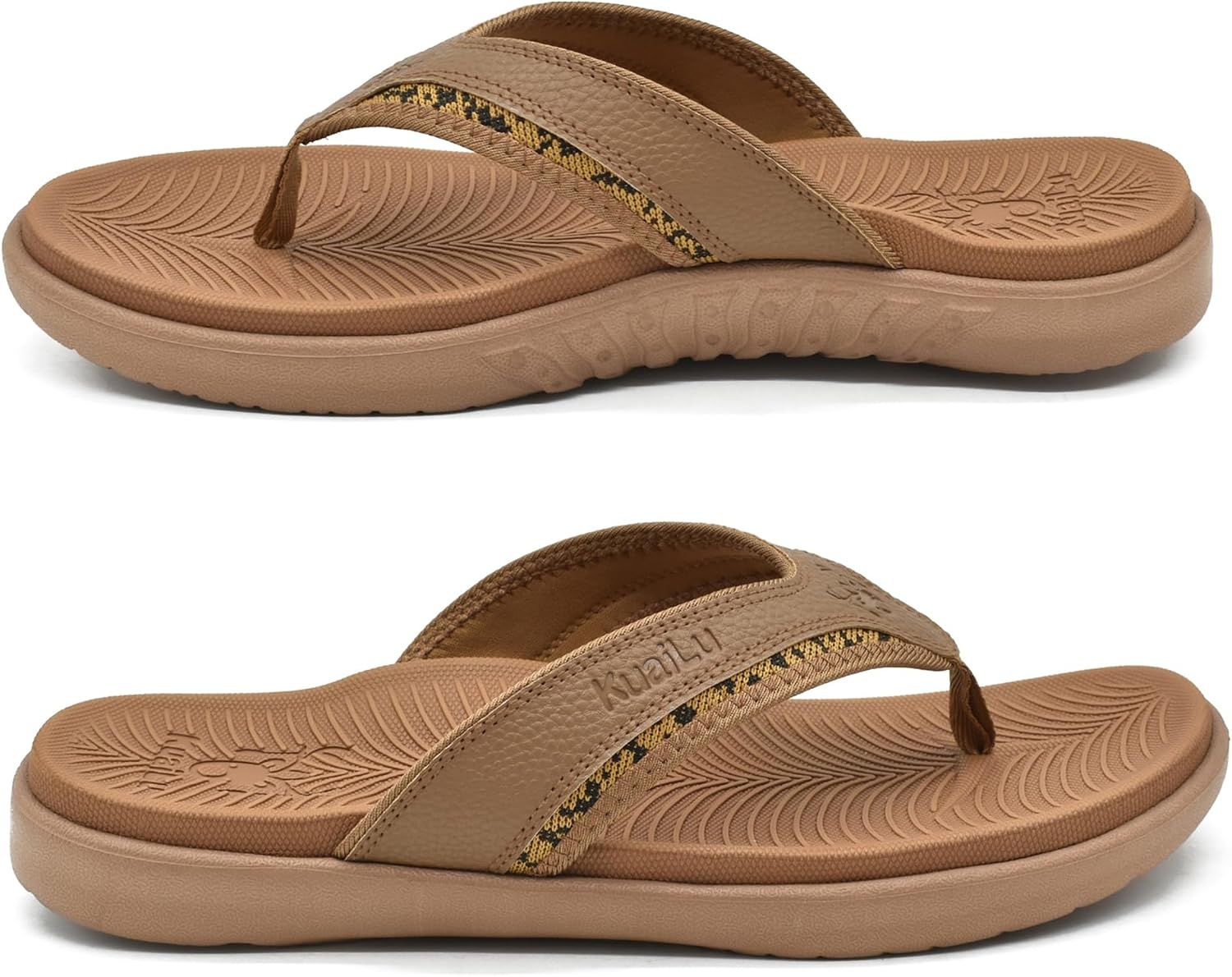 image:imageKuaiLu Mens Sport Flip Flops Orthotic Thong Sandals With Arch SupportKhaki