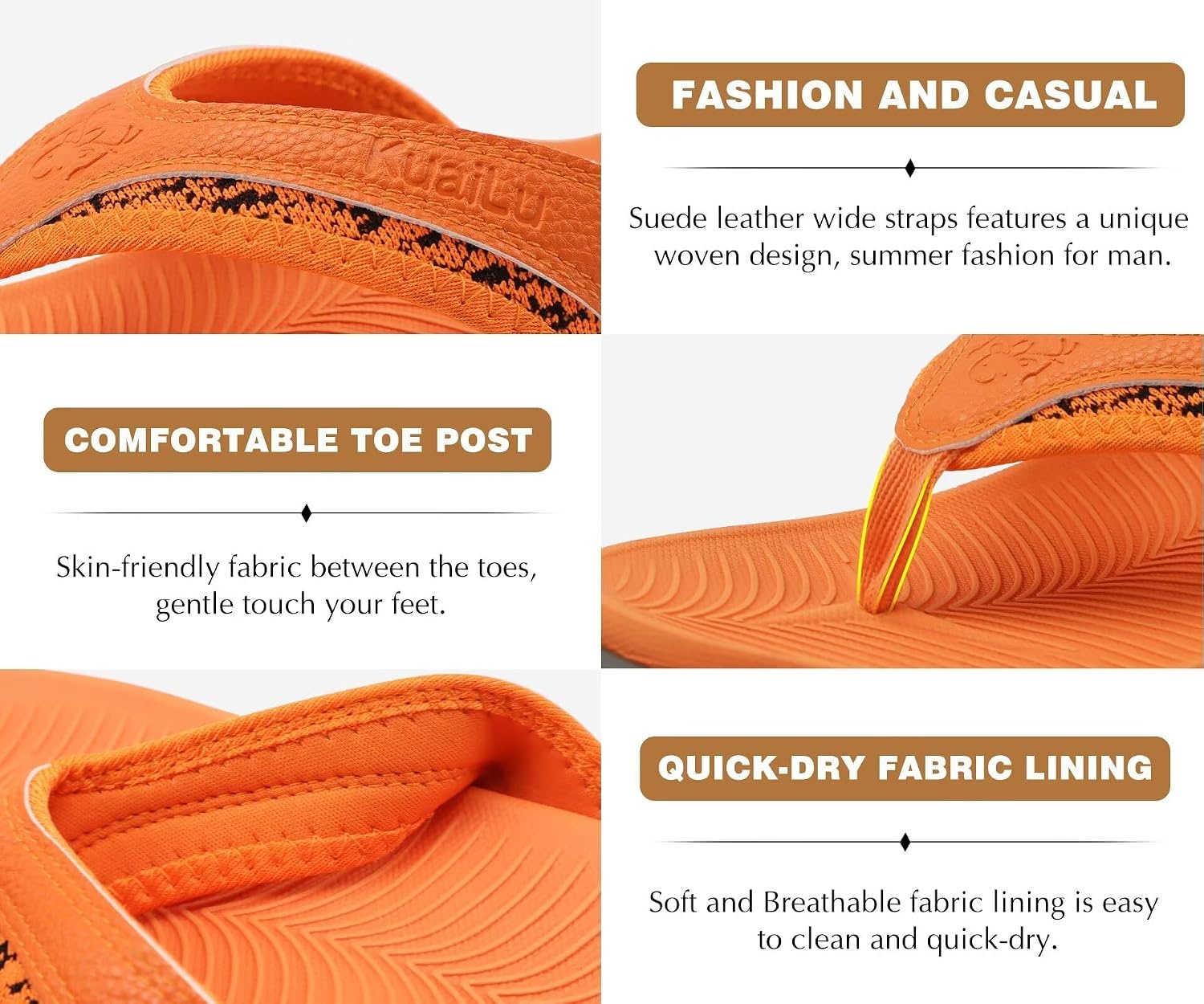 image:imageKuaiLu Mens Sport Flip Flops Orthotic Thong Sandals With Arch SupportOrange