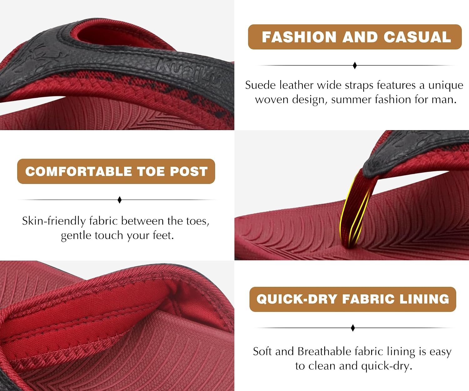 image:imageKuaiLu Mens Sport Flip Flops Orthotic Thong Sandals With Arch SupportRed Black