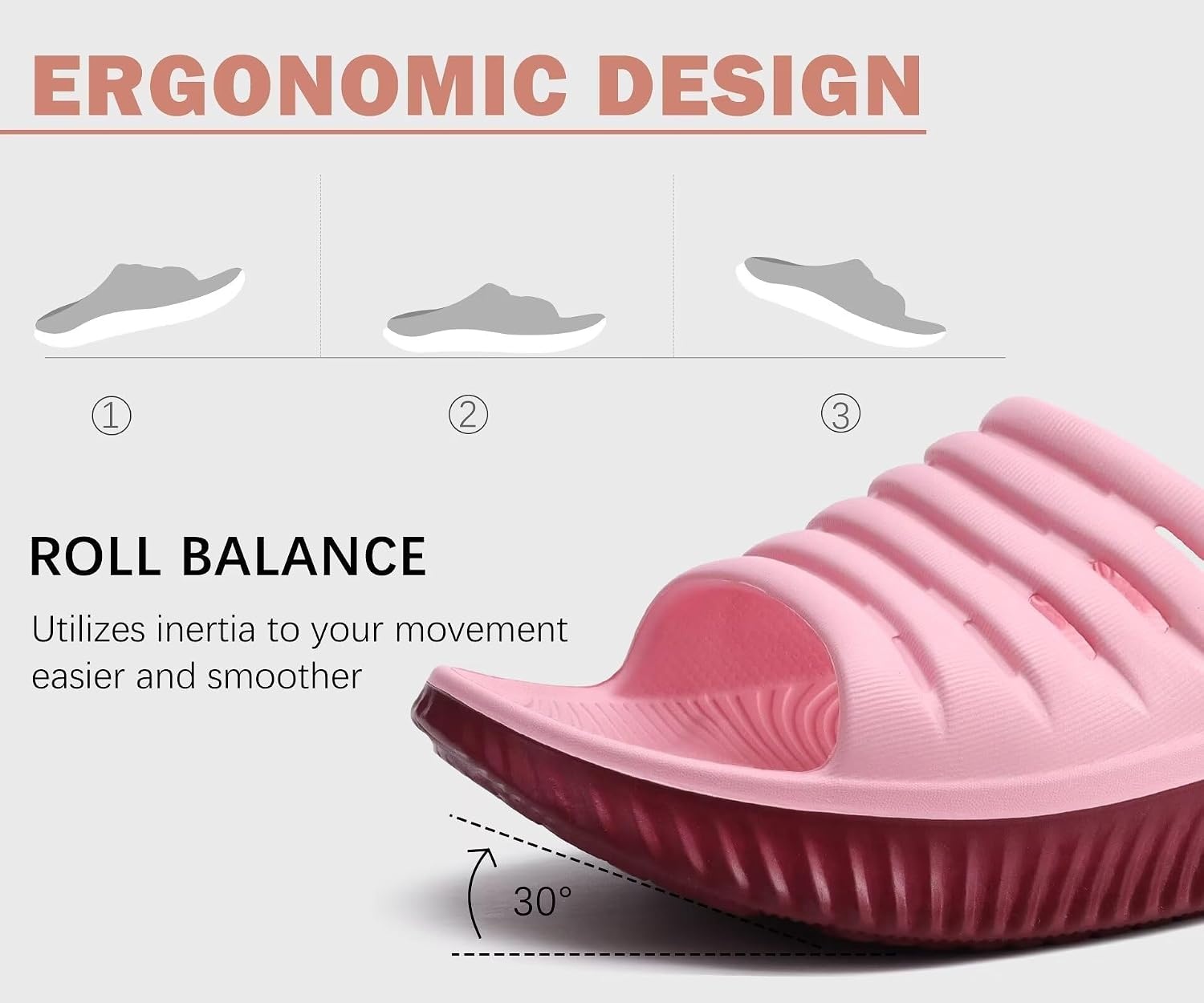 image:imageKuaiLu Recovery Sandals Women With Comfortable Arch Support Sport SlidesPink Wine