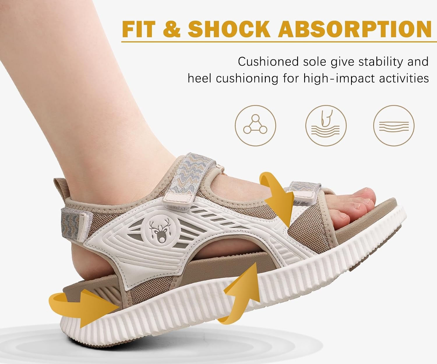 image:imageKuaiLu Womens Orthopedic Walking Sandals with Comfortable Arch Support Recovery Sport Relief Plantar Fasciitis Summer Outdoor Hiking Adjustable Strap Platform Cushion ShoesBeige