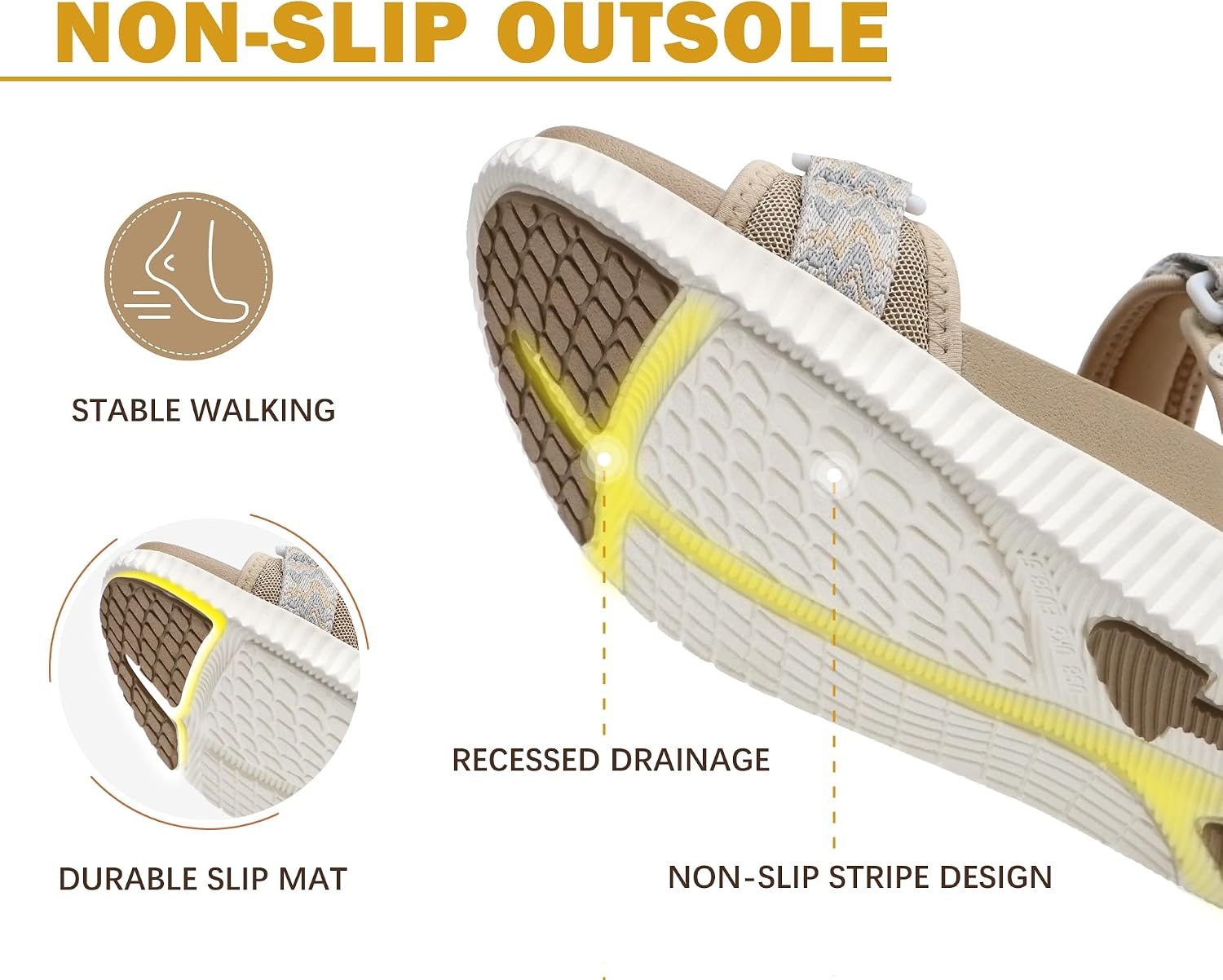 image:imageKuaiLu Womens Orthopedic Walking Sandals with Comfortable Arch Support Recovery Sport Relief Plantar Fasciitis Summer Outdoor Hiking Adjustable Strap Platform Cushion ShoesBeige