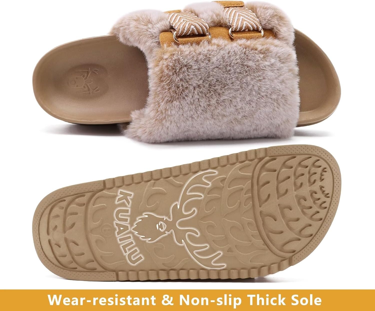 image:imageKuaiLu Womens Orthotic Arch Support SlippersCamel Brown Adjustable