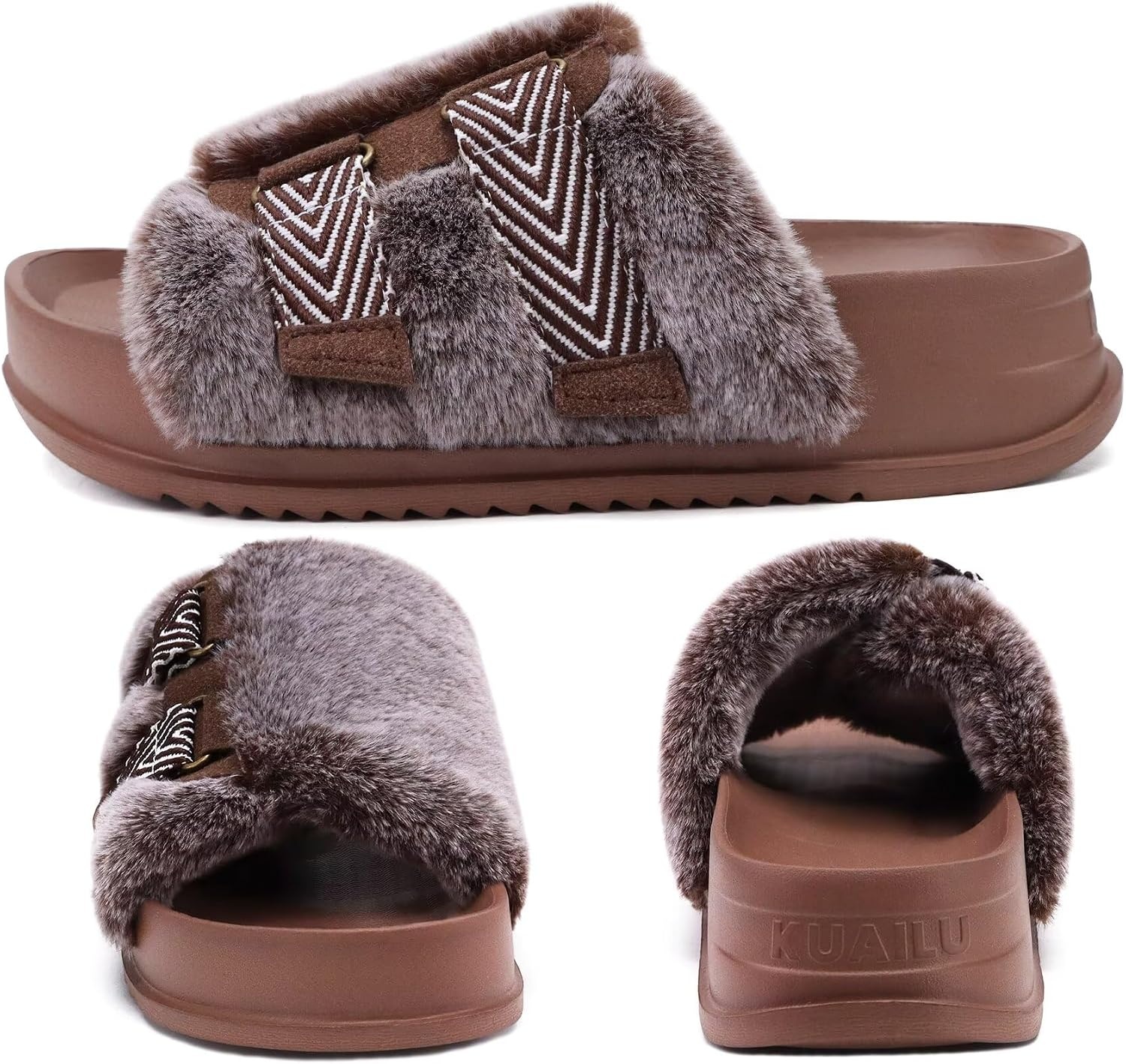 image:imageKuaiLu Womens Orthotic Arch Support SlippersCoffee Brown Adjustable