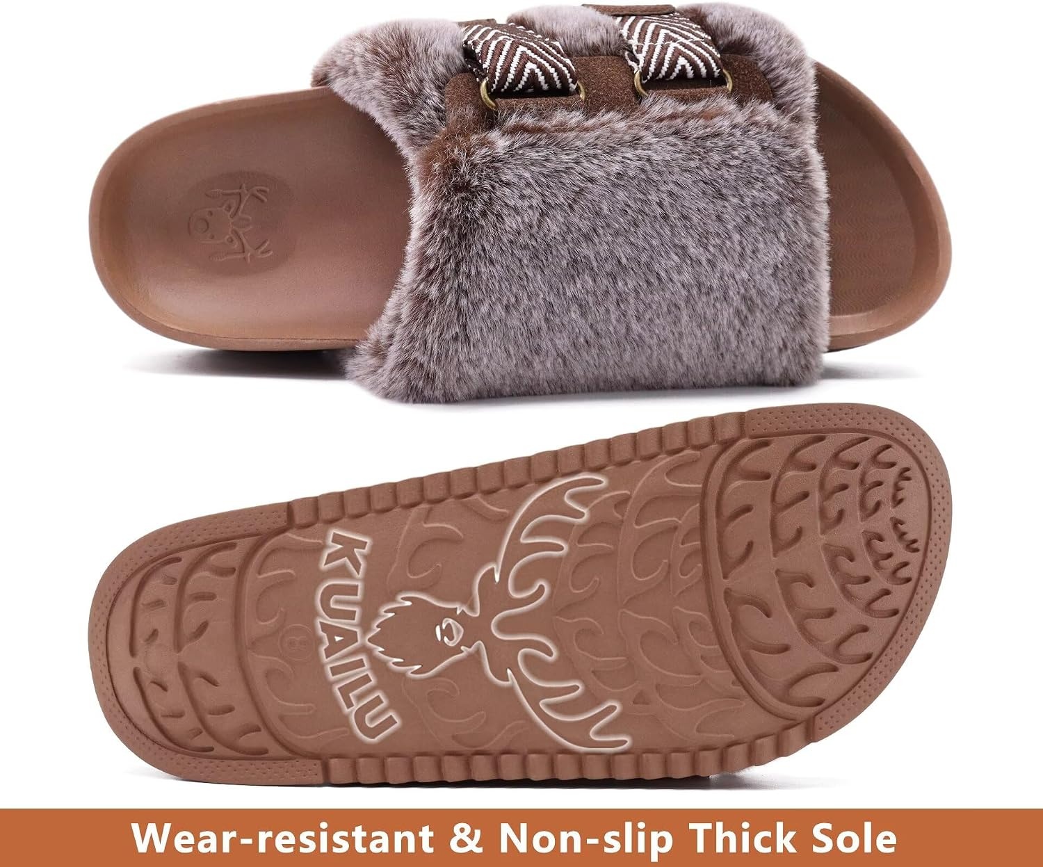 image:imageKuaiLu Womens Orthotic Arch Support SlippersCoffee Brown Adjustable