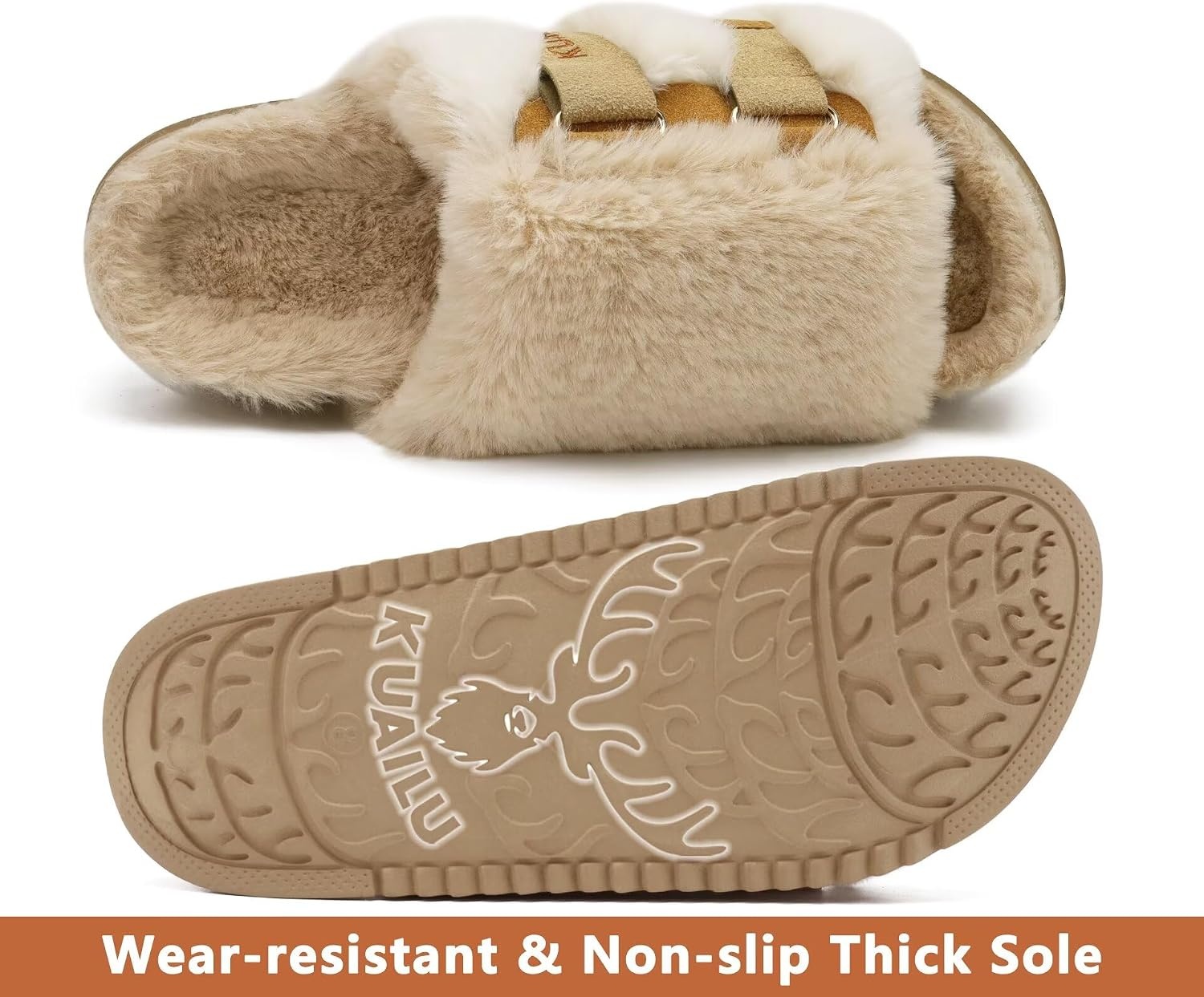 image:imageKuaiLu Womens Orthotic Arch Support SlippersPlush Beige