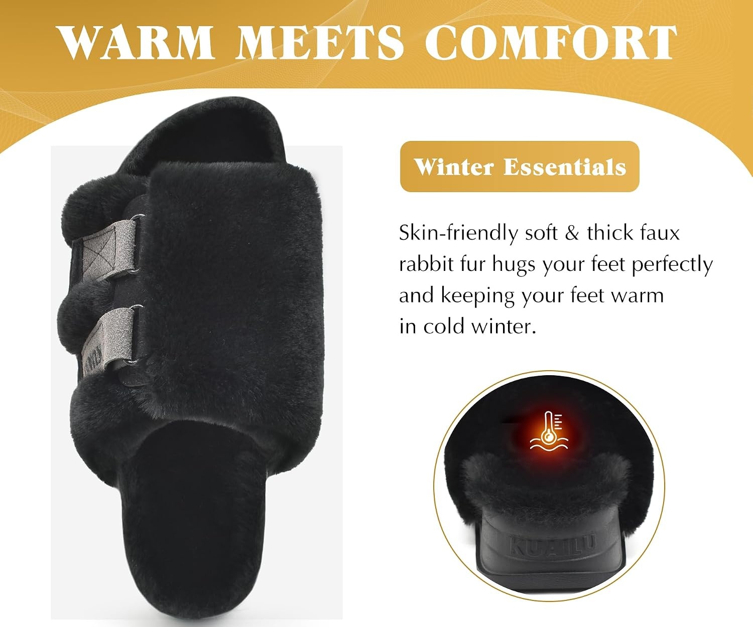 image:imageKuaiLu Womens Orthotic Arch Support SlippersPlush Black